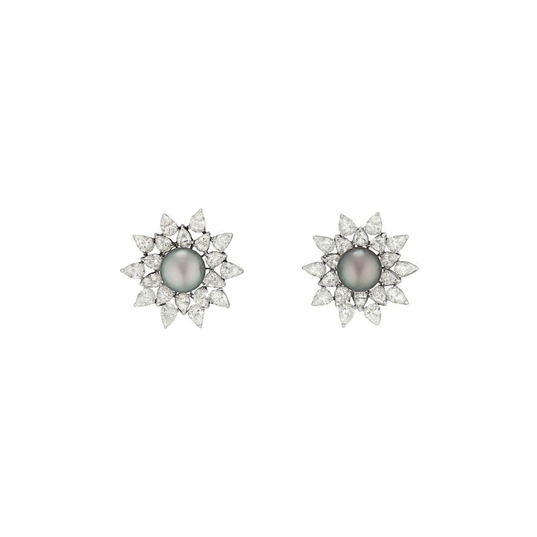 Gray Cultured Pearl and Diamond Earrings