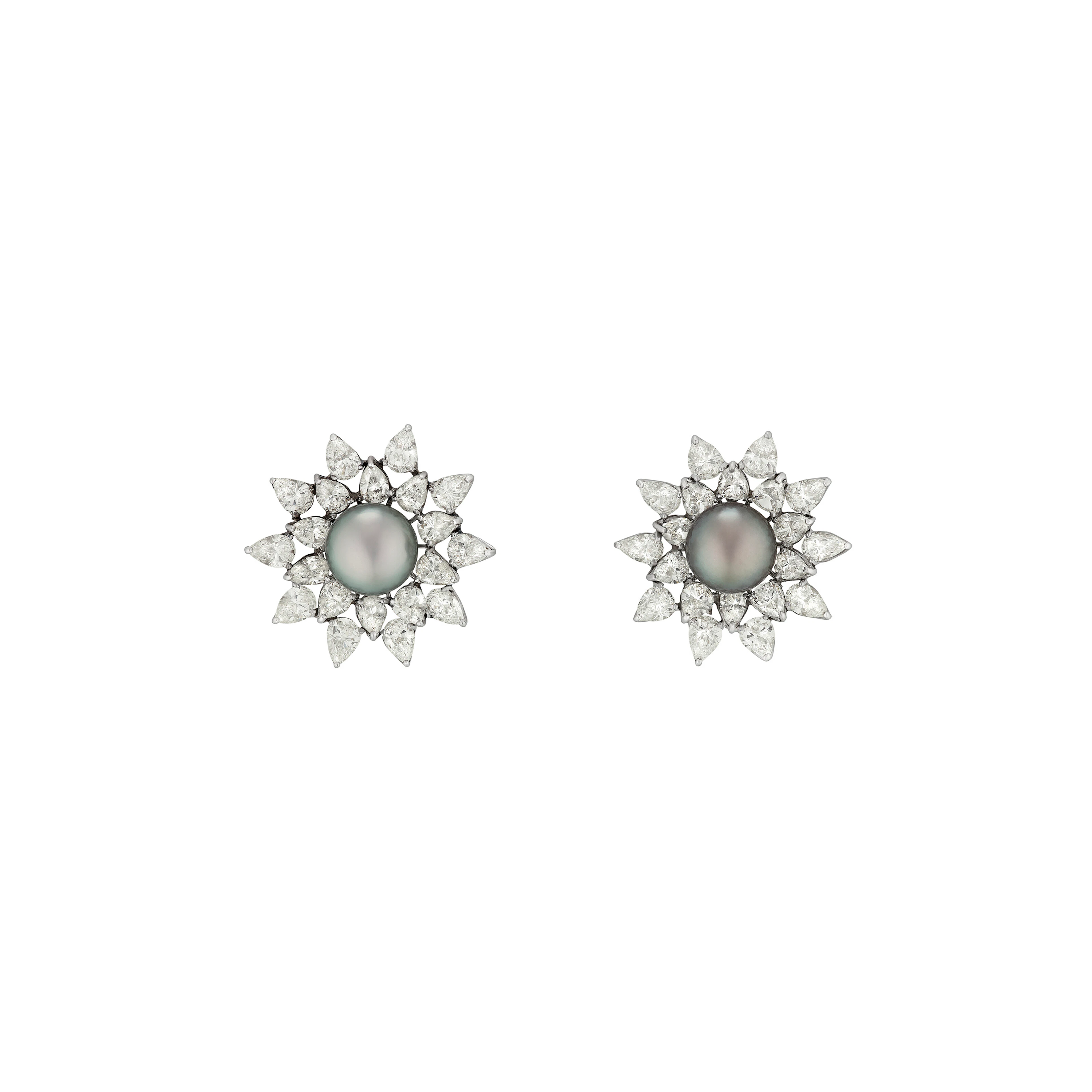 Gray Cultured Pearl and Diamond Earrings
