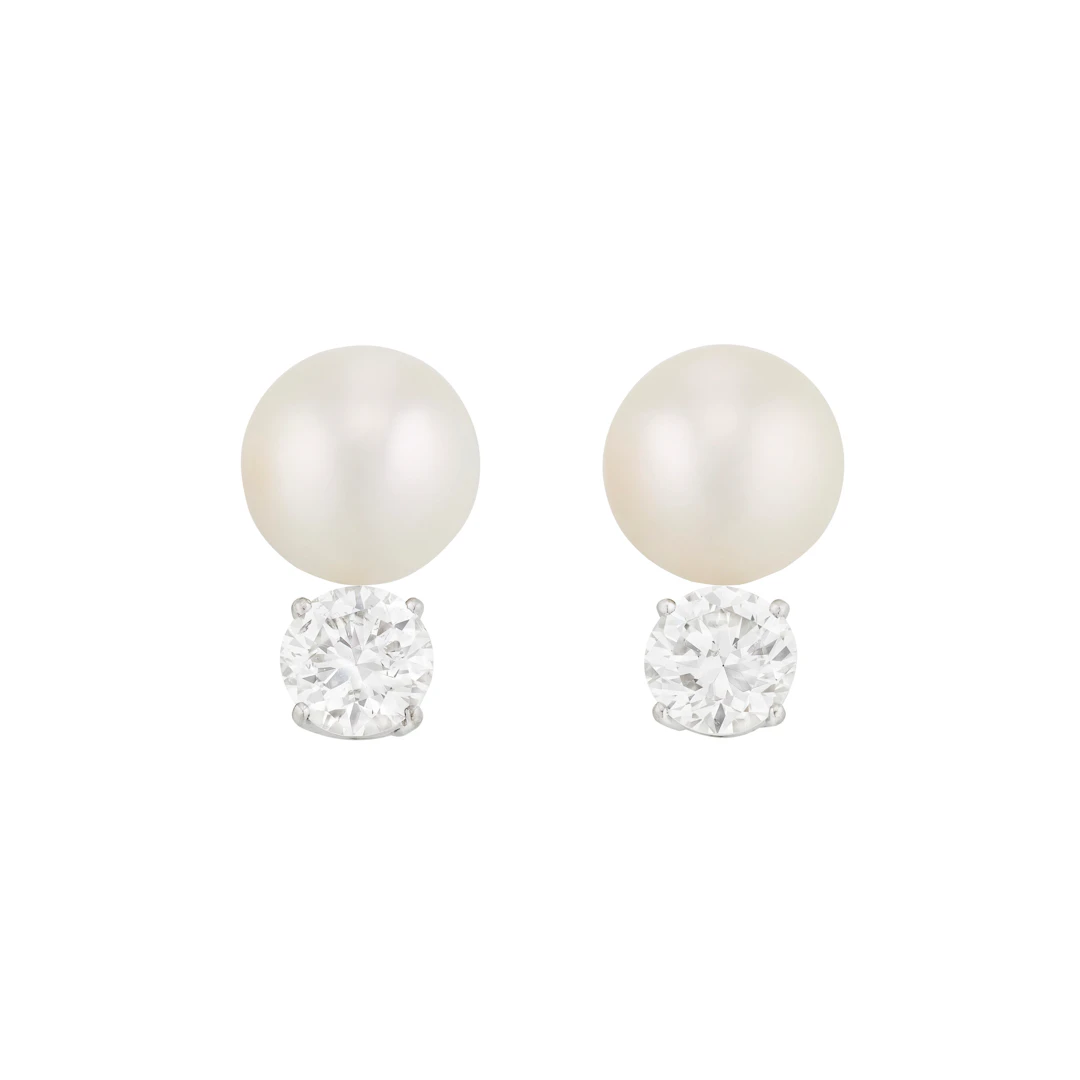 David Webb Cultured Pearl and Diamond Earrings