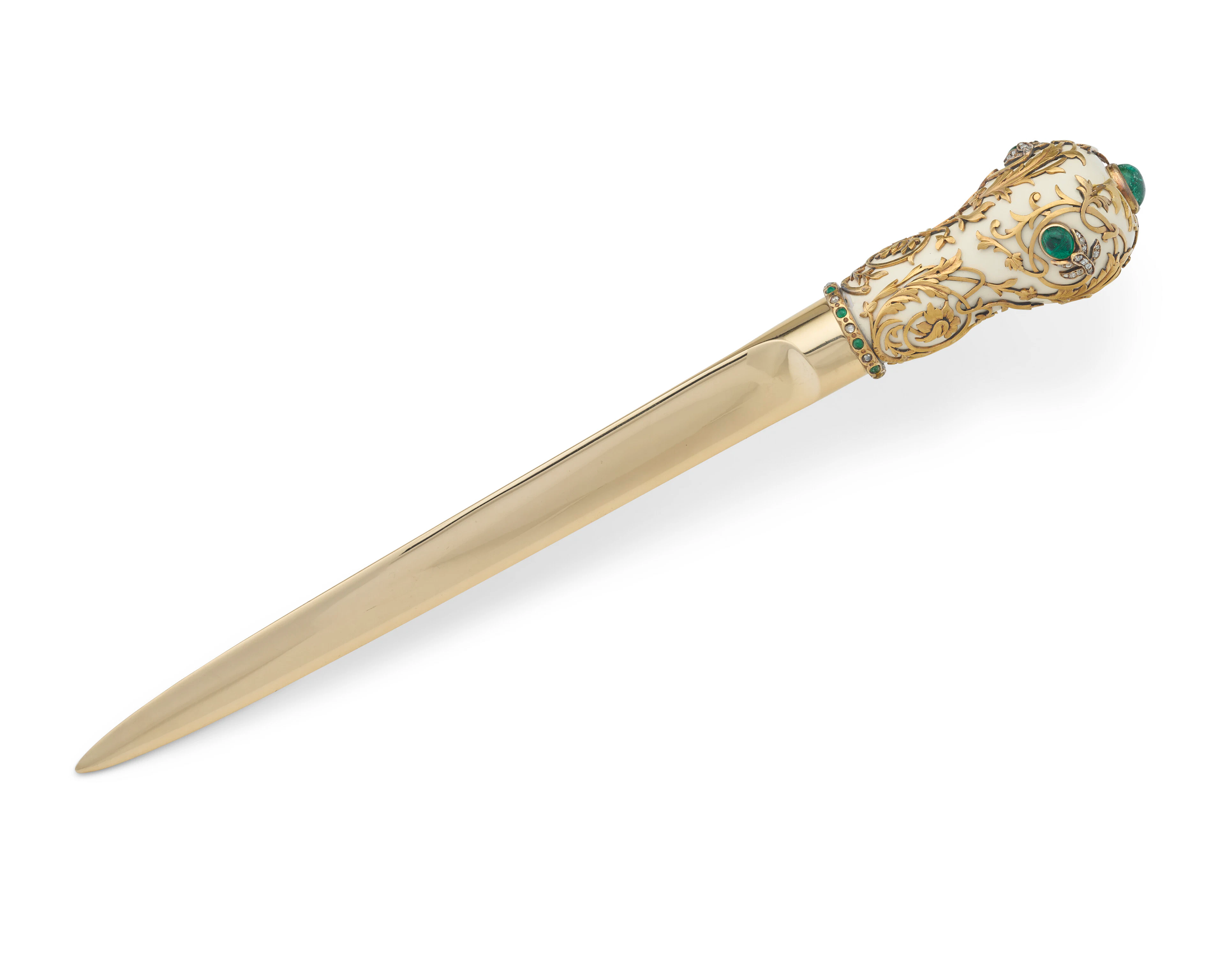 A JEWELED GOLD-MOUNTED ENAMEL PARASOL HANDLE CONVERTED INTO A PAPER KNIFE