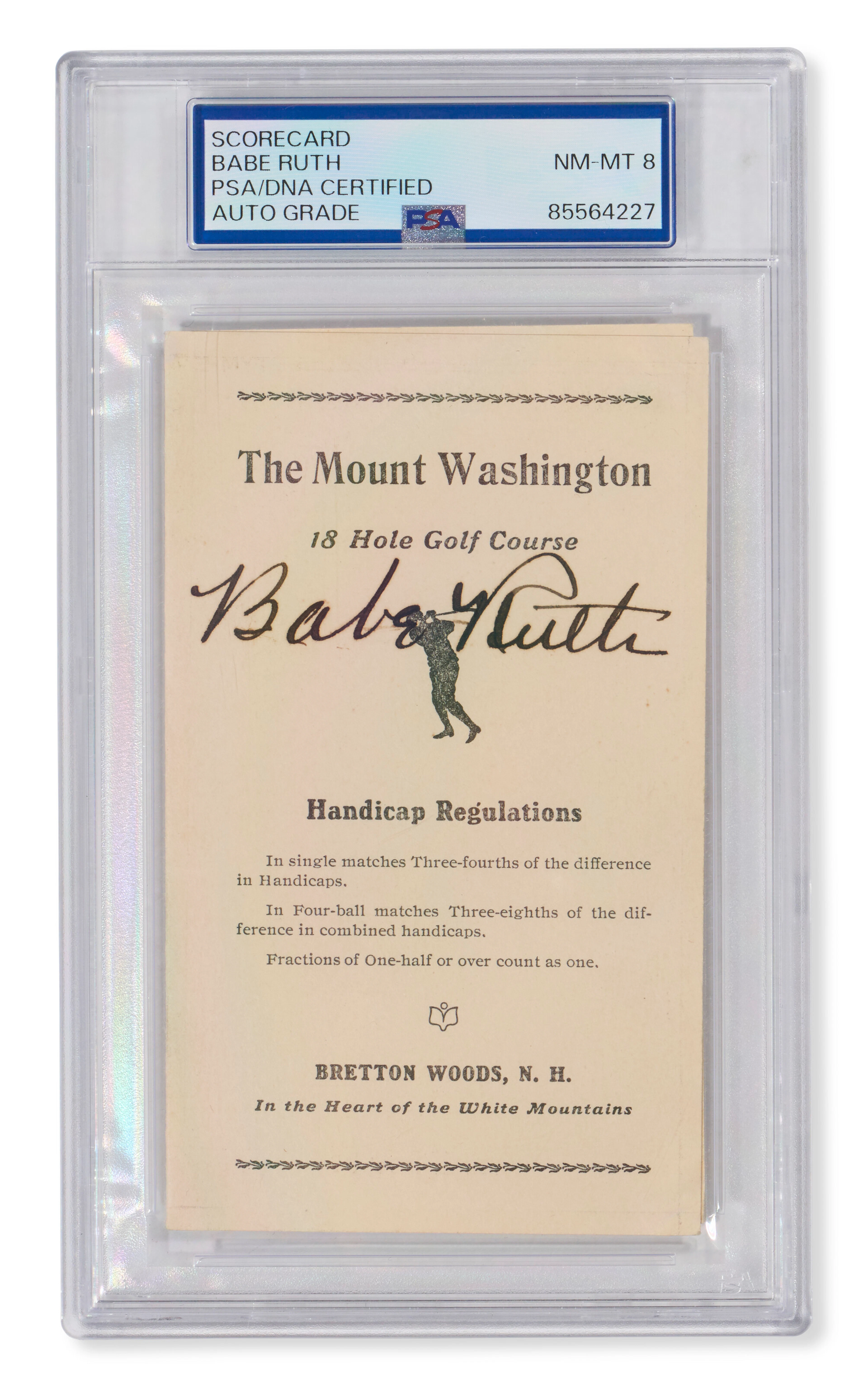 BABE RUTH AUTOGRAPHED MOUNT WASHINGTON GOLF COURSE SCORECARD (PSA/DNA 8 NM-MT)