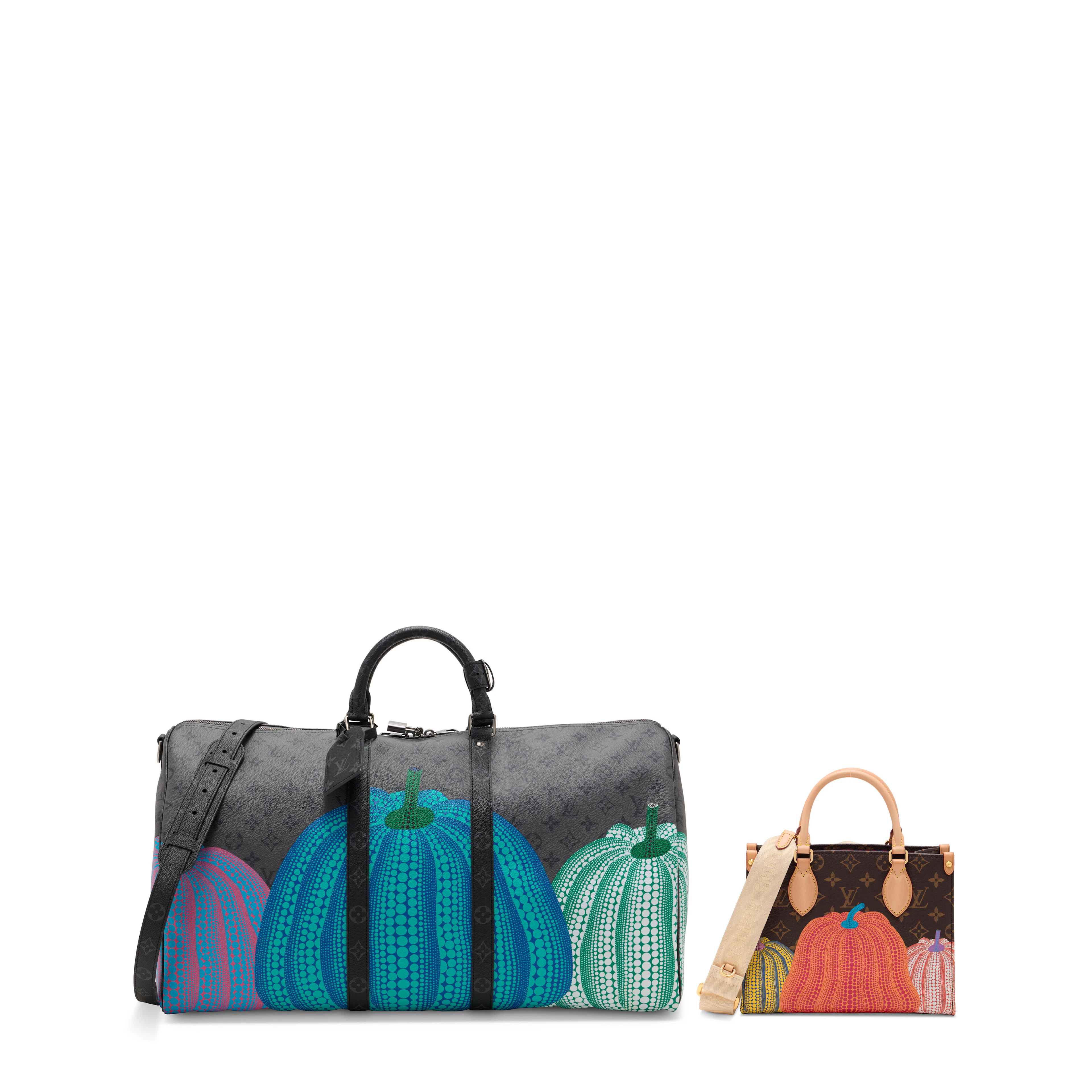 A SET OF TWO: LIMITED EDITION PAINTED PUMPKIN MONOGRAM KEEPALL 55