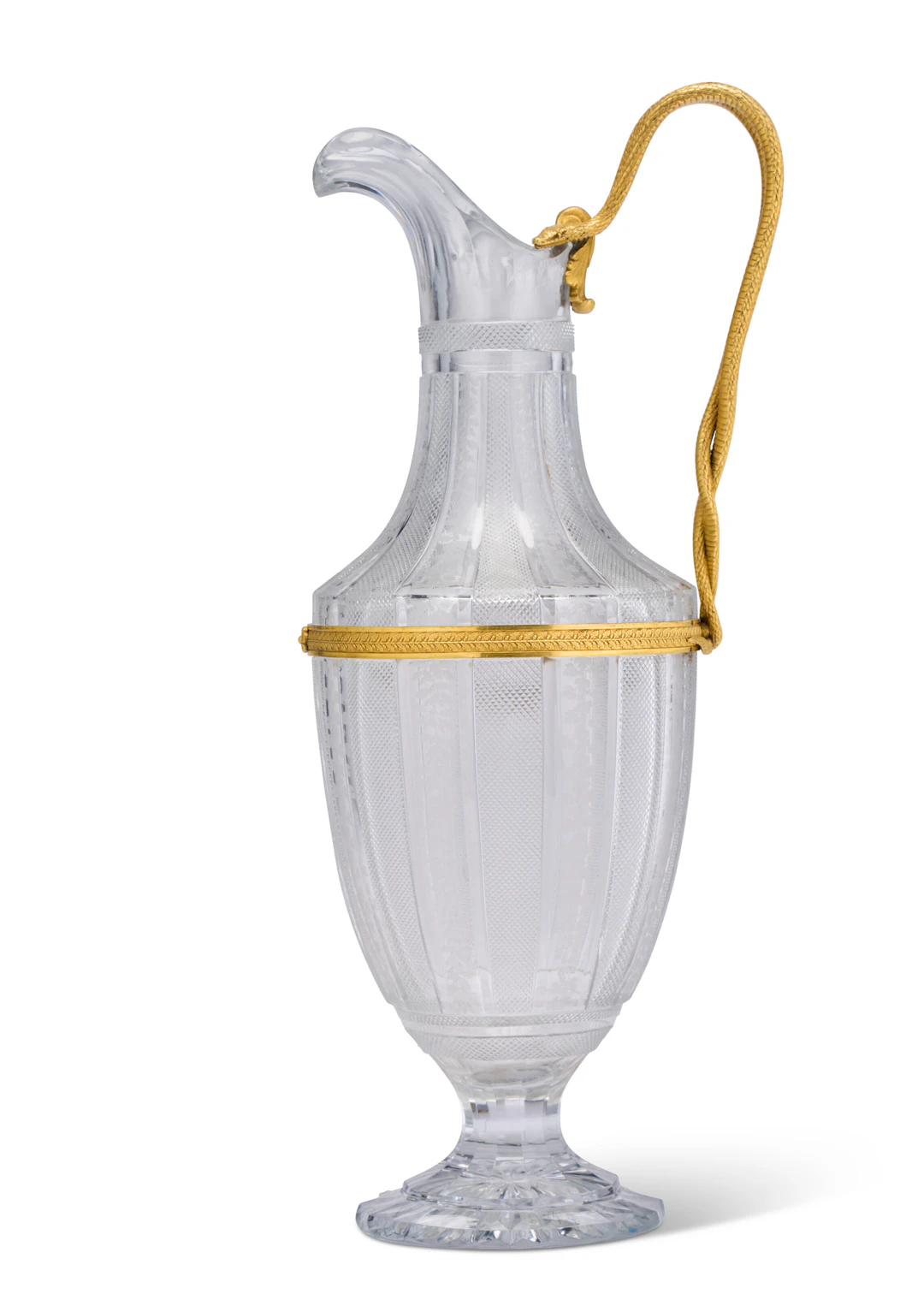 A Restauration Ormolu-Mounted Cut and Engraved Glass Ewer