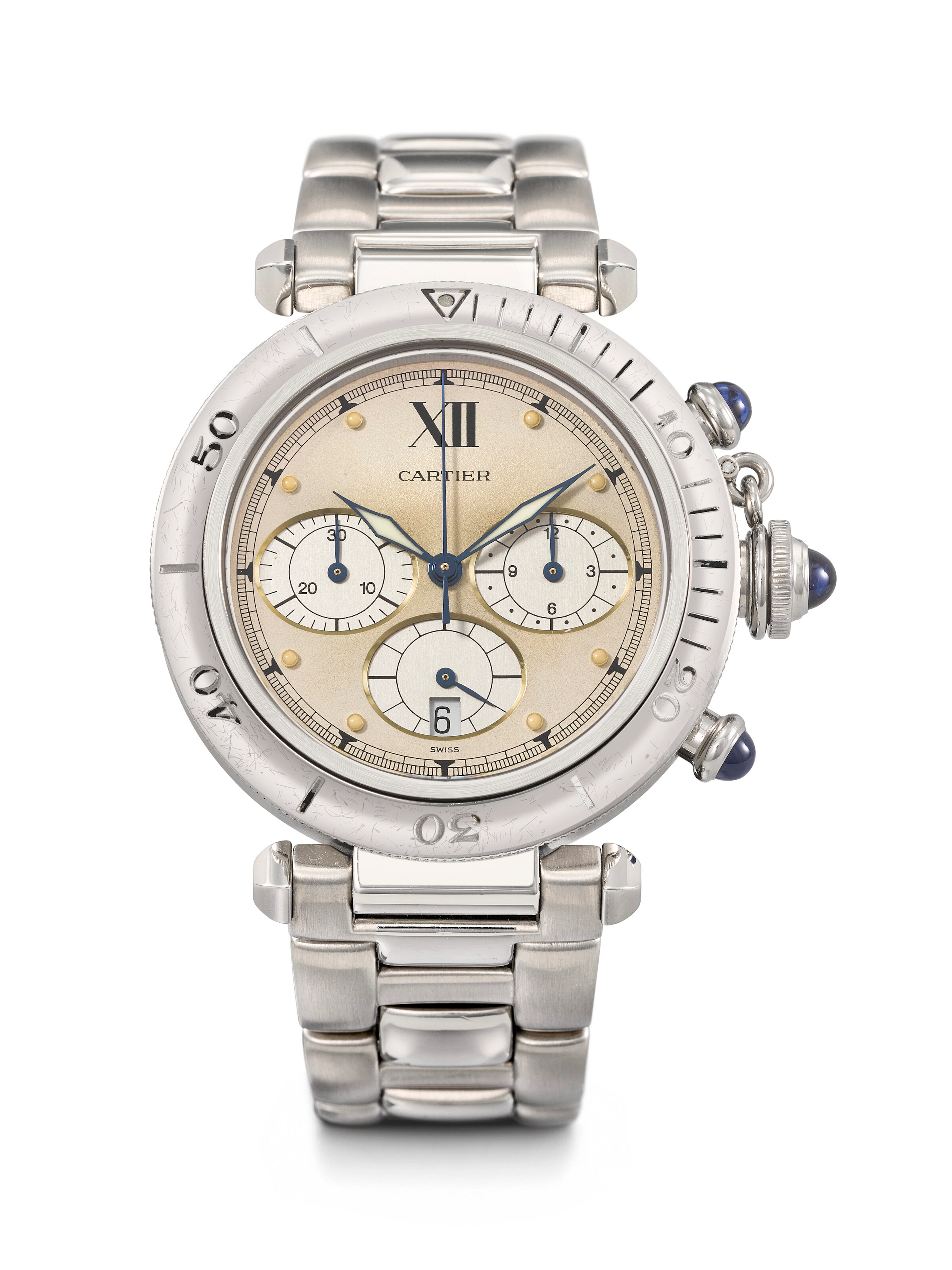 Cartier. A Sporty Stainless Steel Quartz Chronograph Wristwatch with
