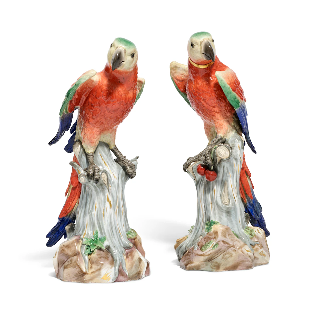 A Pair of Meissen Large Models of Parrots