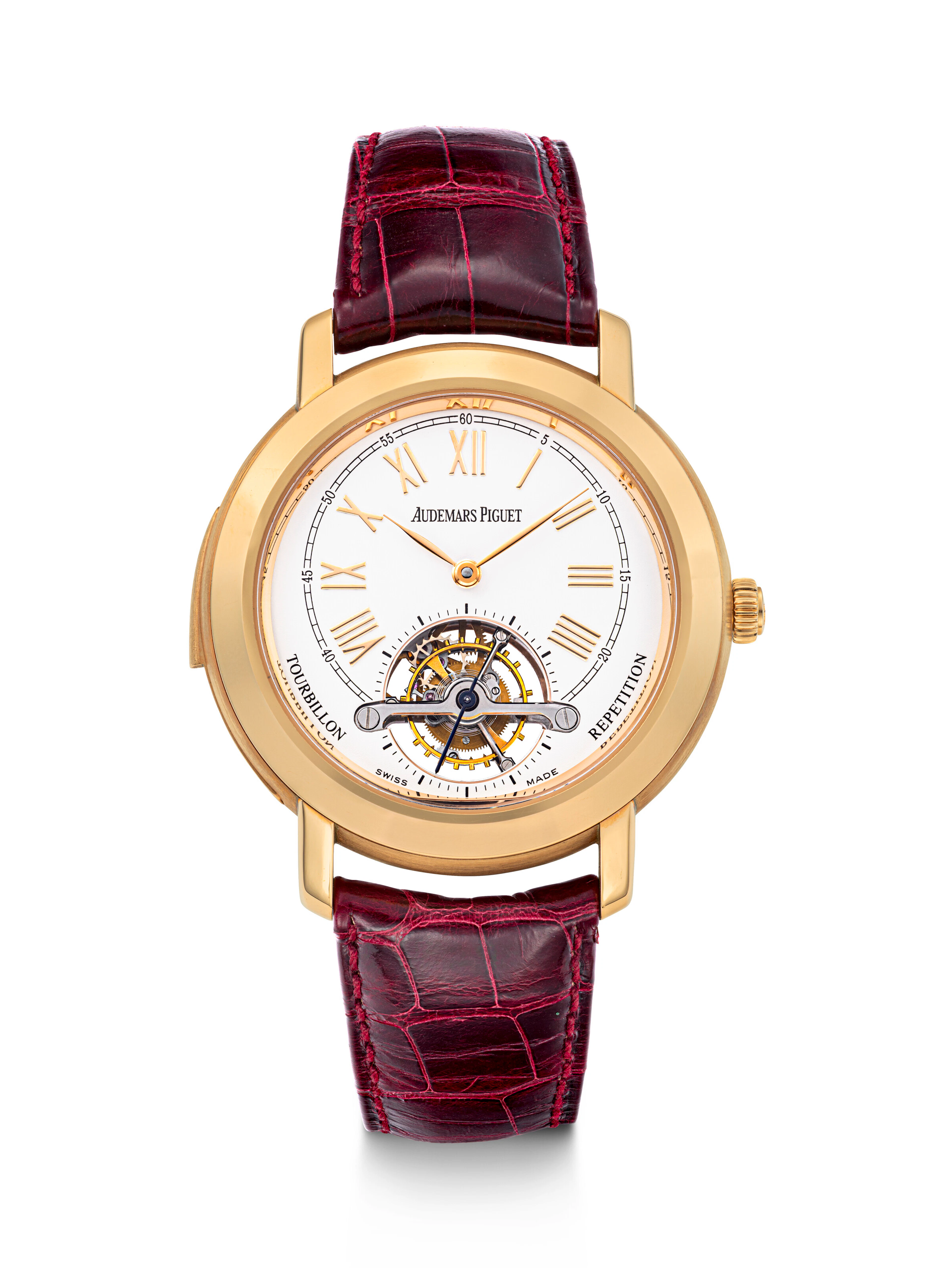 AUDEMARS PIGUET. A VERY RARE AND ATTRACTIVE 18K PINK GOLD MINUTE REPEATING