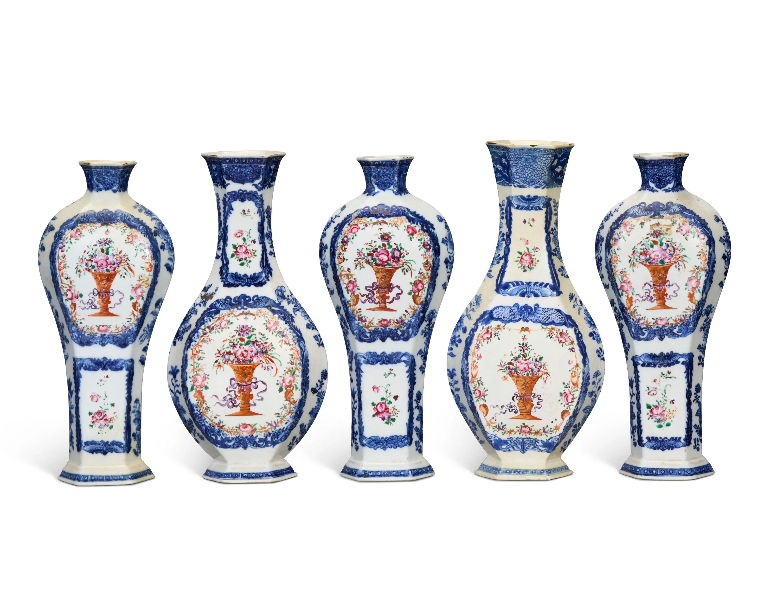 A Chinese Export Porcelain Five-Vase Garniture