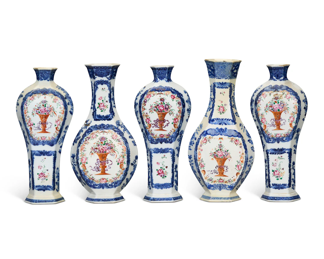 A Chinese Export Porcelain Five-Vase Garniture