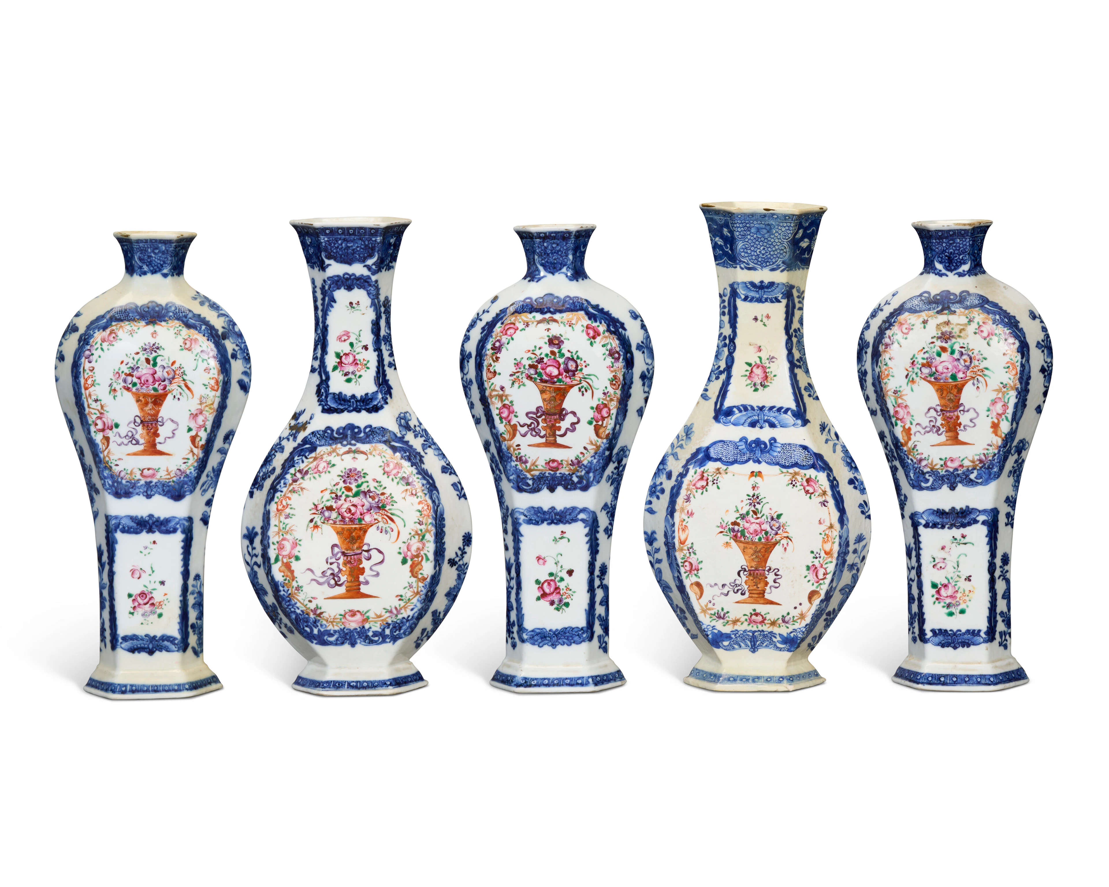 A Chinese Export Porcelain Five-Vase Garniture