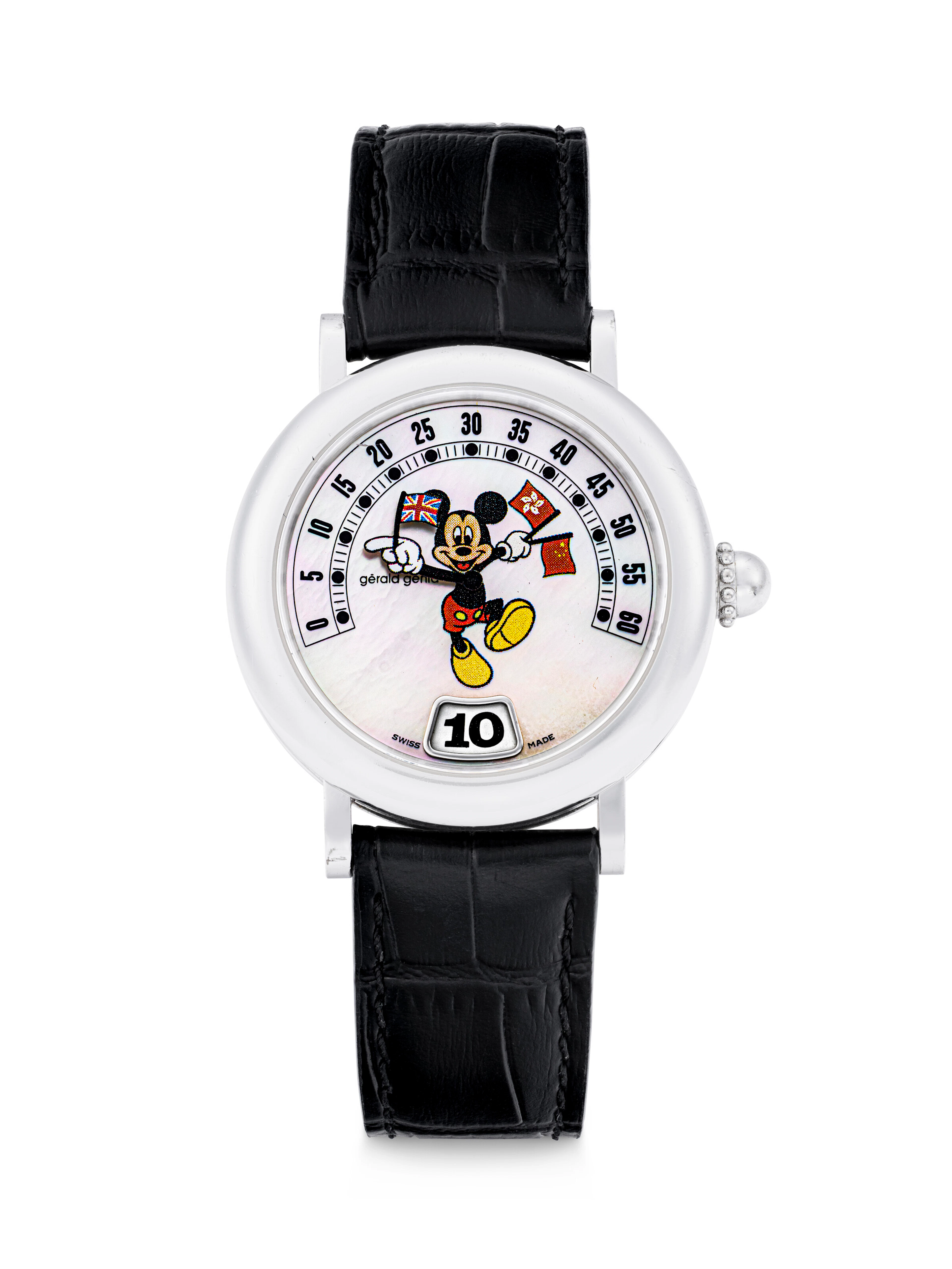 GERALD GENTA. A RARE 18K WHITE GOLD LIMITED EDITION AUTOMATIC JUMP
