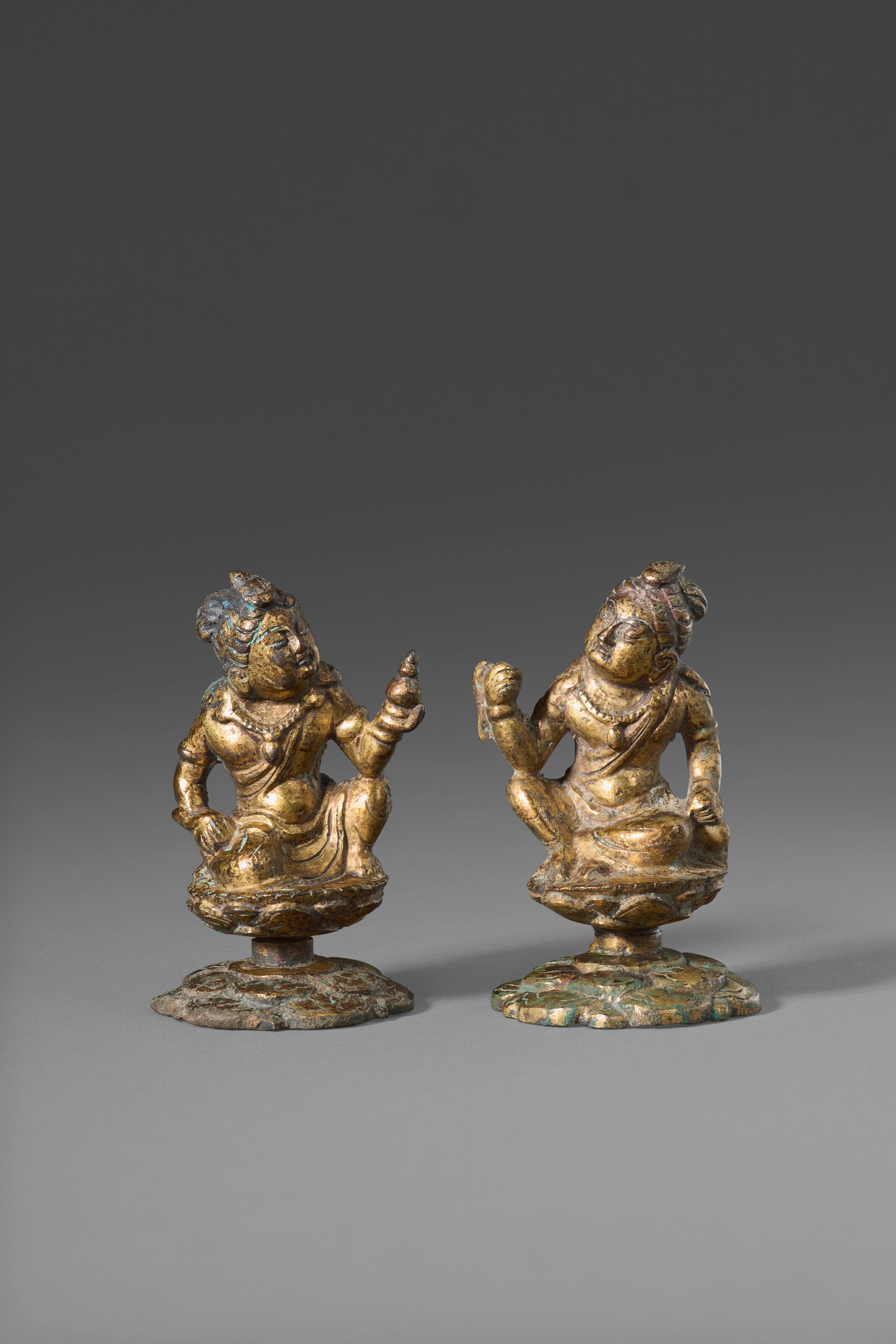 A Pair of Small Gilt-Bronze Figures of Bodhisattvas