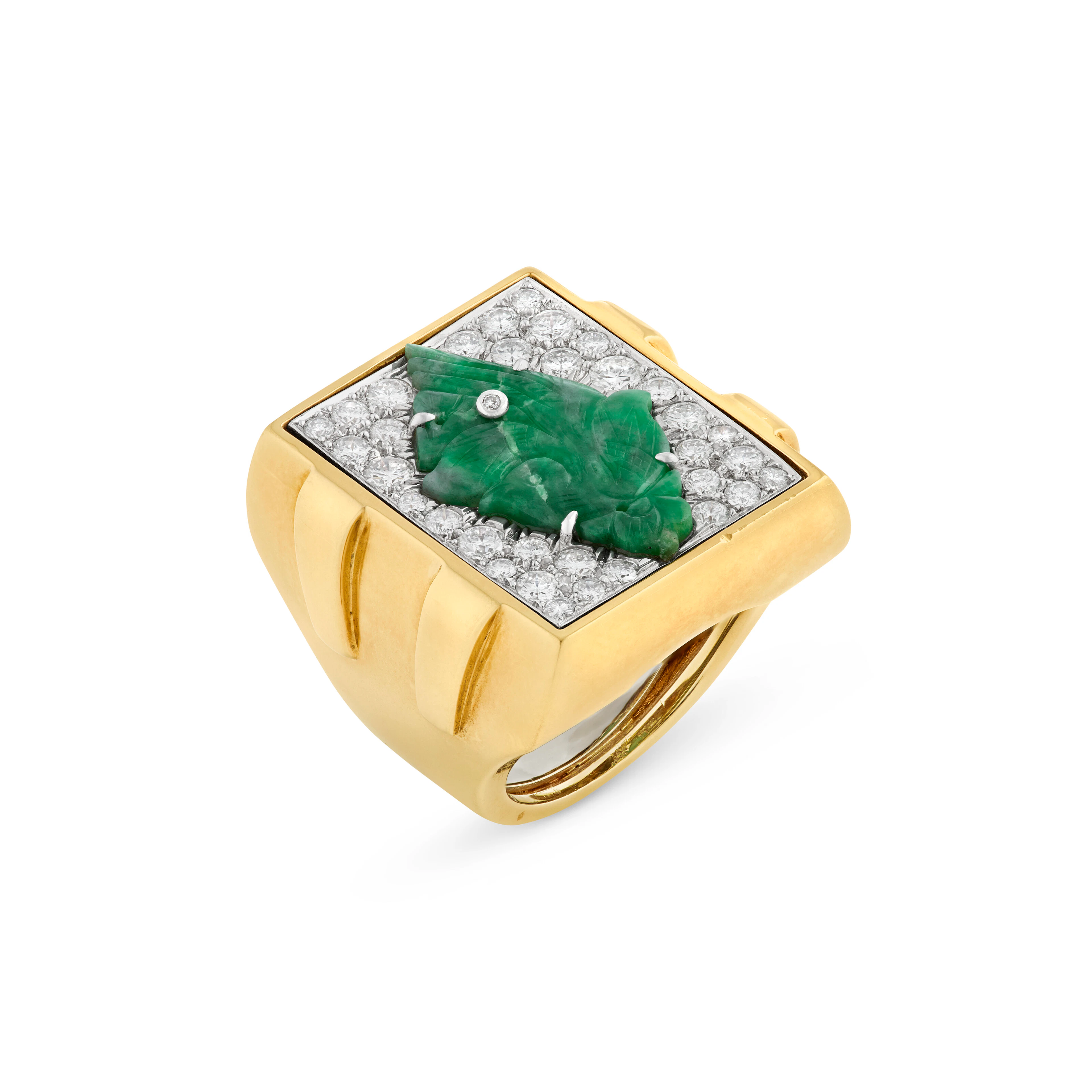 David Webb Carved Jade and Diamond Ring