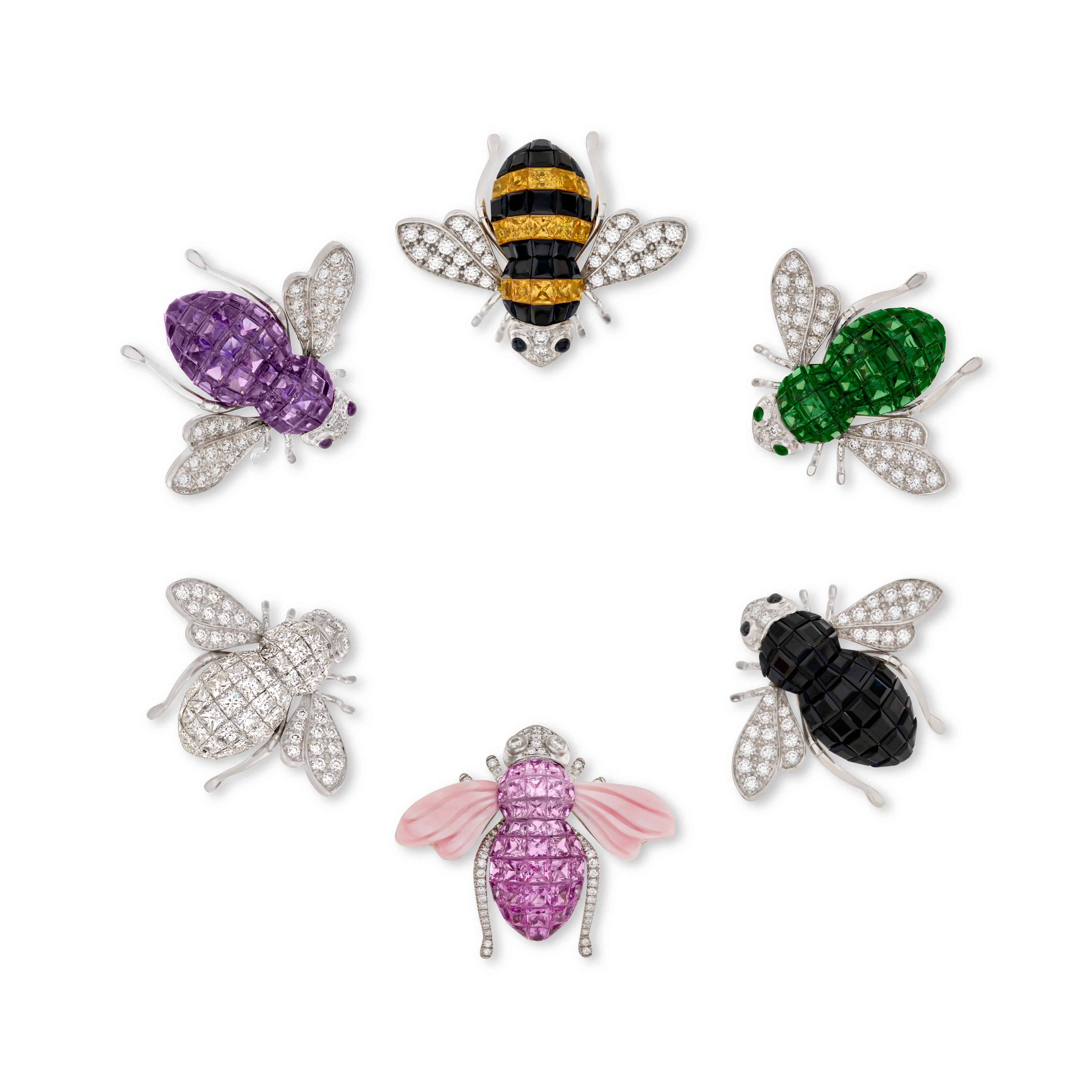 Sabbadini Group of Six Multi-Gem Bee Brooches