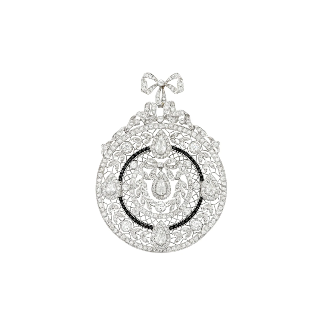 Belle Époque Diamond and Onyx Brooch