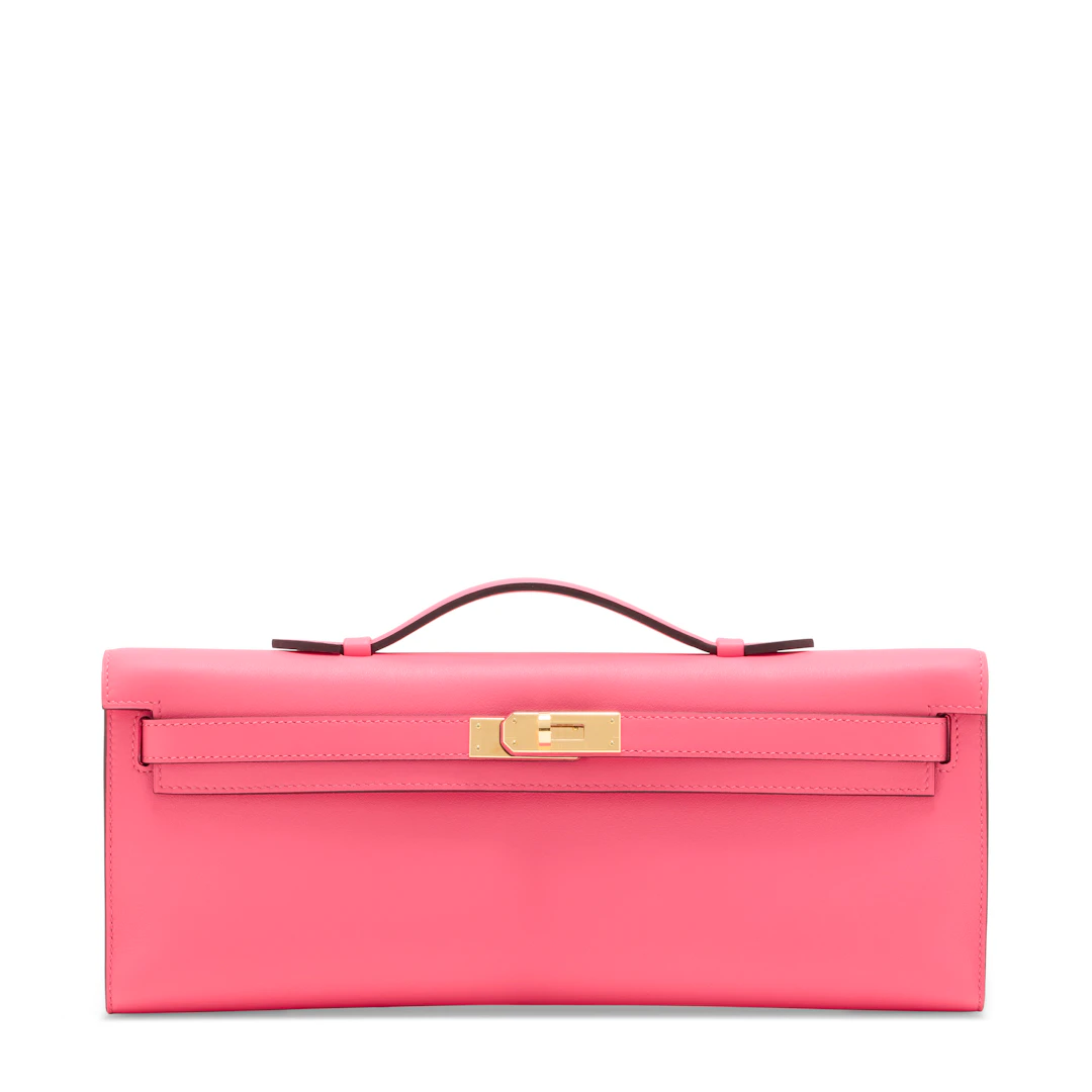 A Rose Azalée Swift Leather Kelly Cut with Gold Hardware
