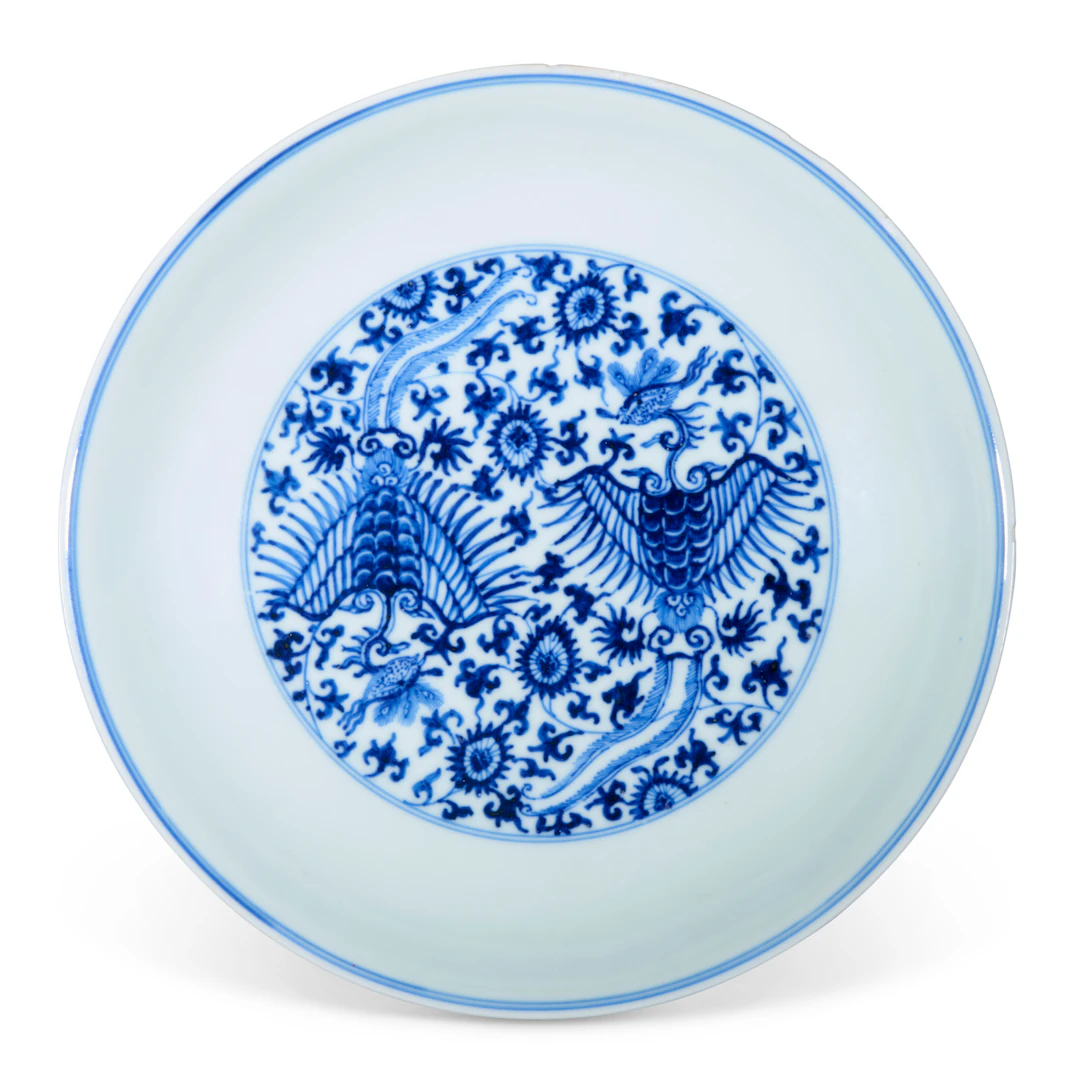 A Blue and White Ming-Style 'Phoenix' Dish