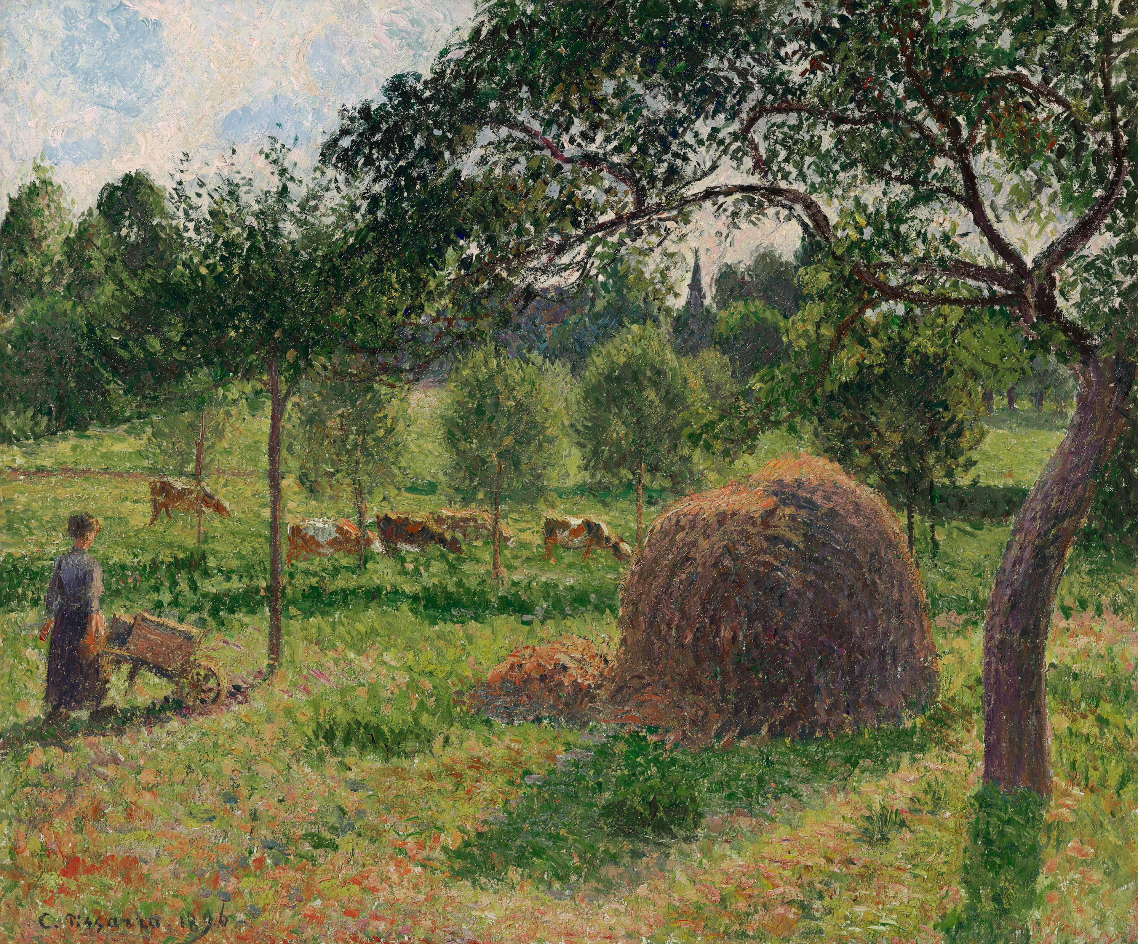 CAMILLE PISSARRO (1830-1903) Meule et vaches dans le pré à Eragny