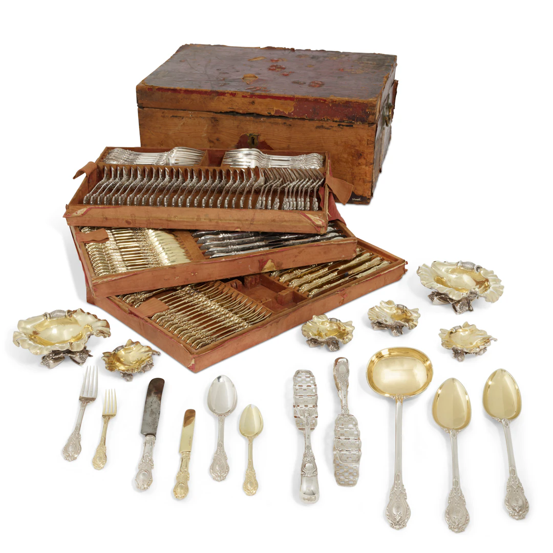 A Russian Parcel-Gilt Silver Flatware Service