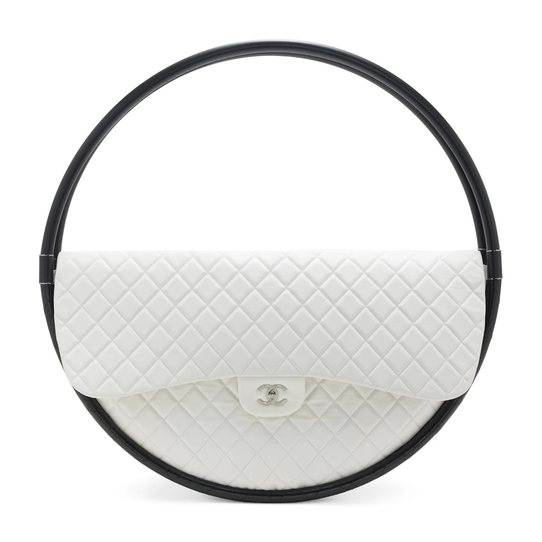 A Runway White Lambskin Leather Large Hula Hoop Bag with Silver Hardware