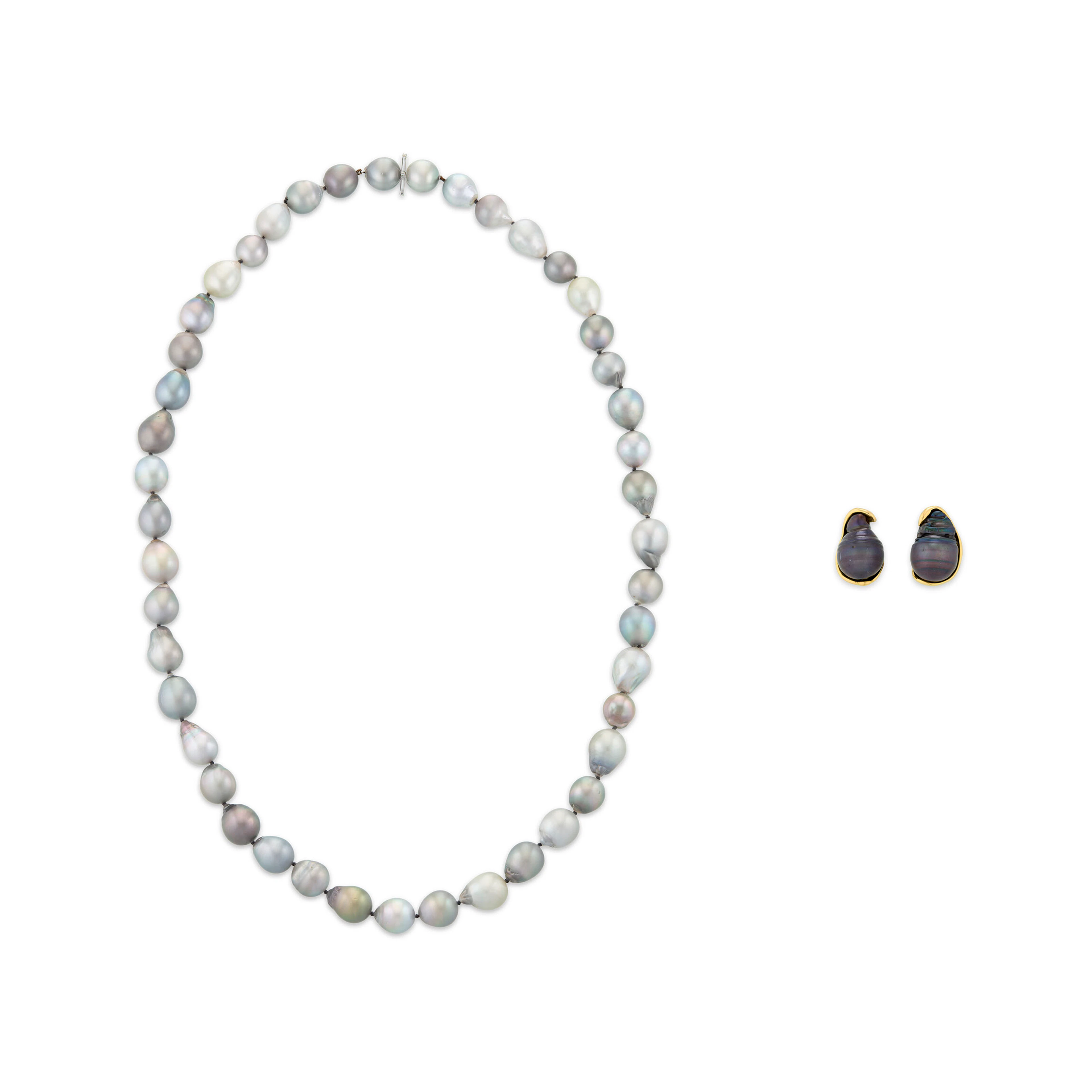 Mish Baroque Cultured Pearl Longchain Necklace and Pair of Unsigned
