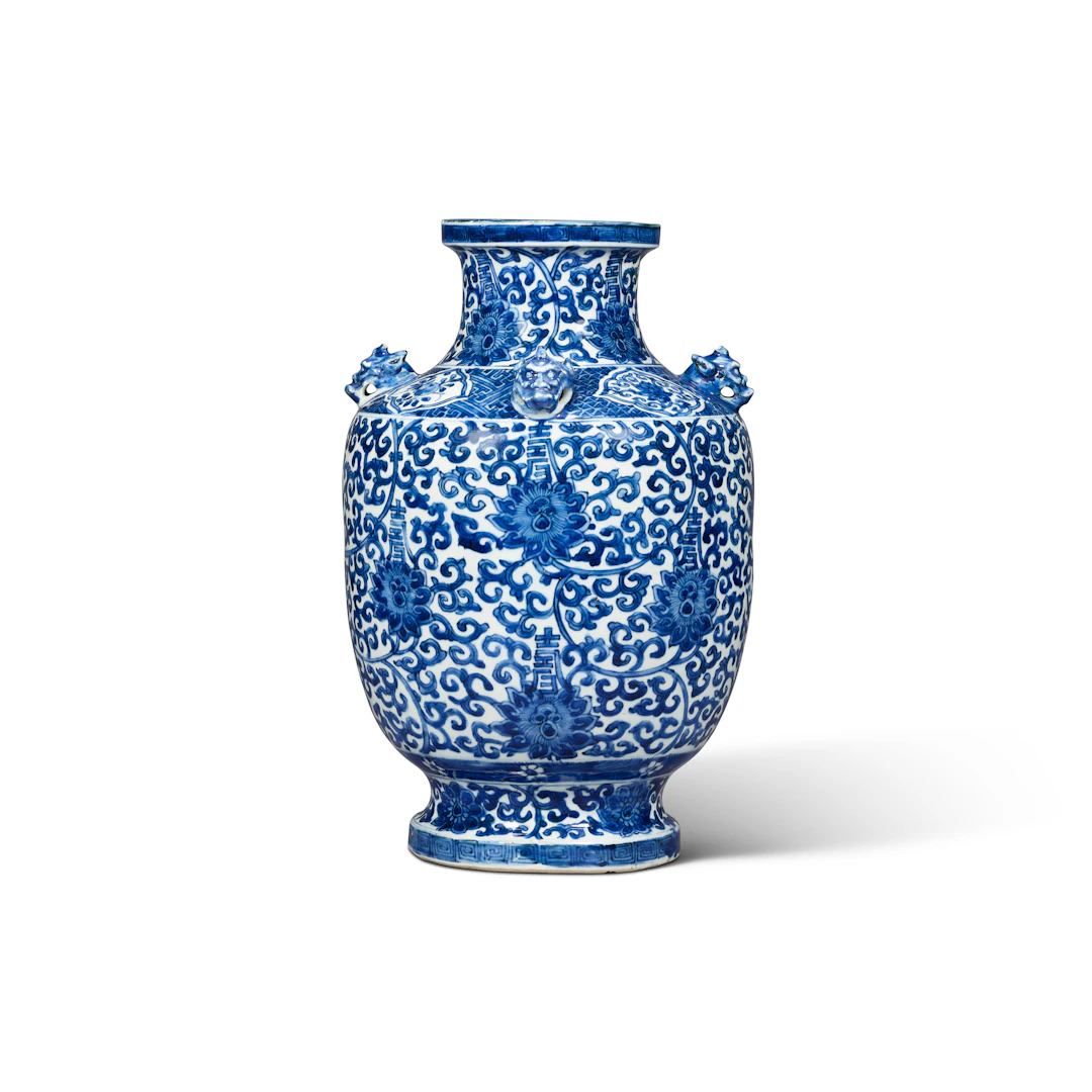 A Rare Blue and White 'Lotus Scroll' Vase, Zun