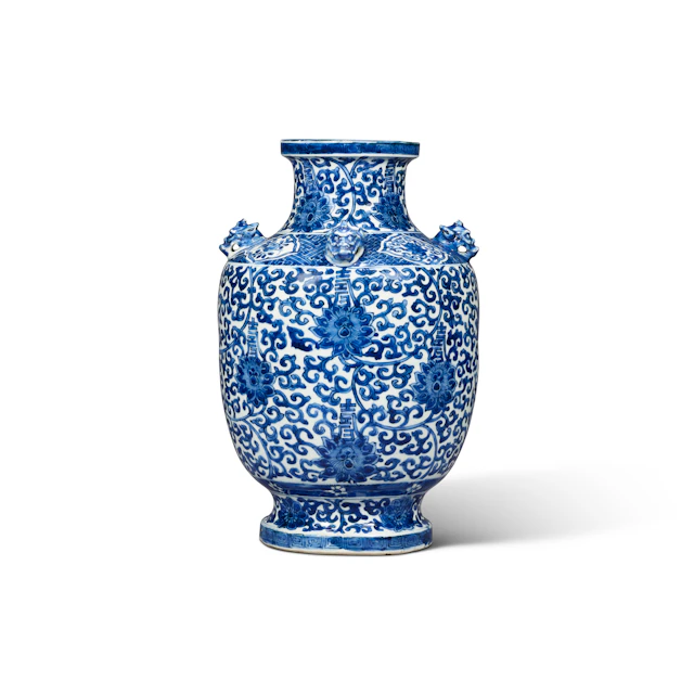 A Rare Blue and White 'Lotus Scroll' Vase, Zun