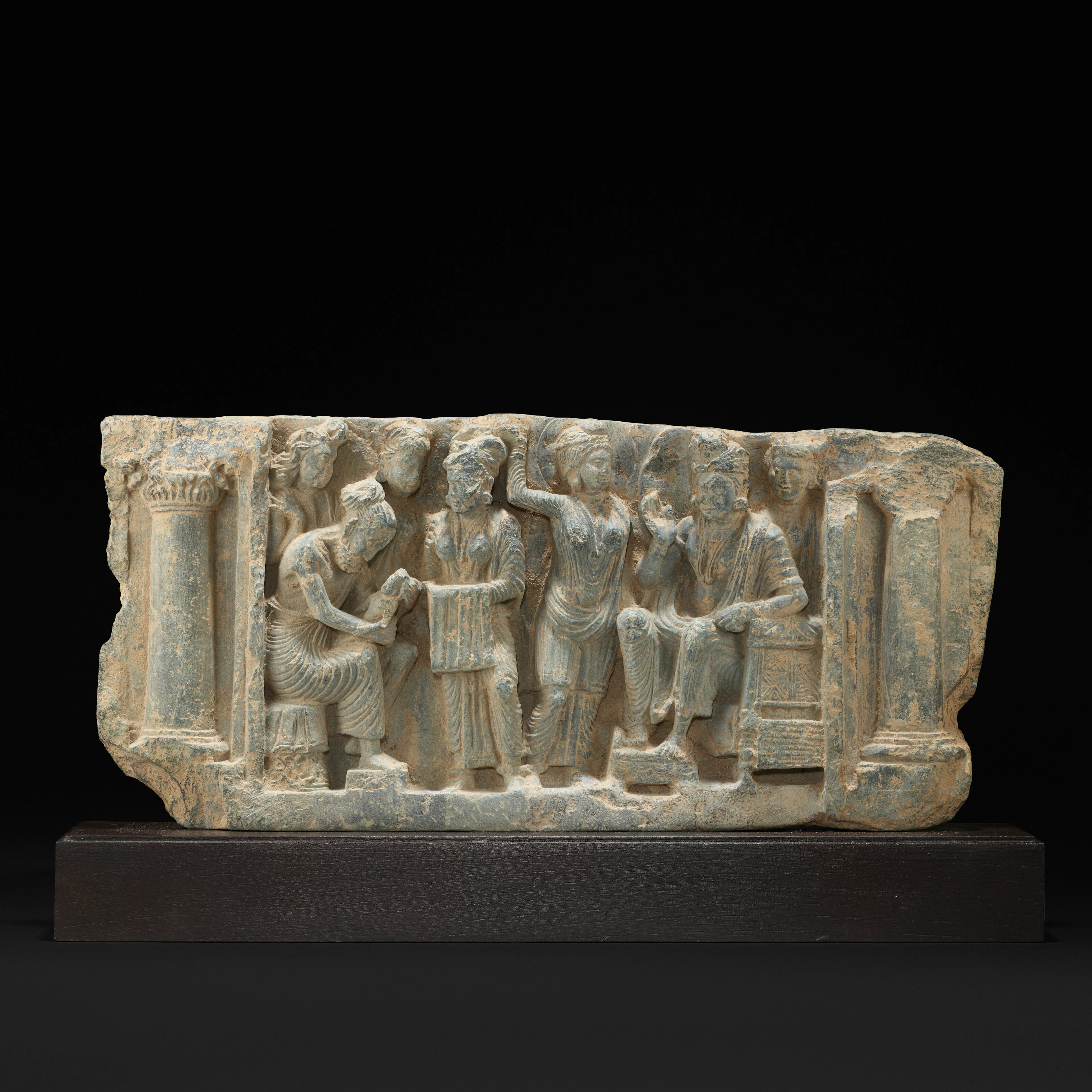 A Grey Schist Relief Panel of Asita Predicting Siddhartha’s Destiny