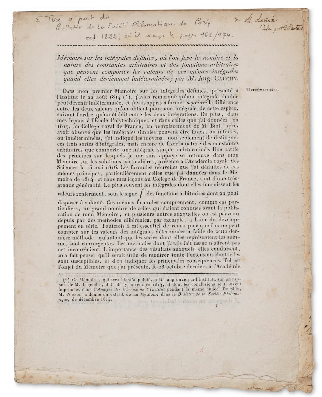 "Mémoire Sur Les Intégrals Définies"