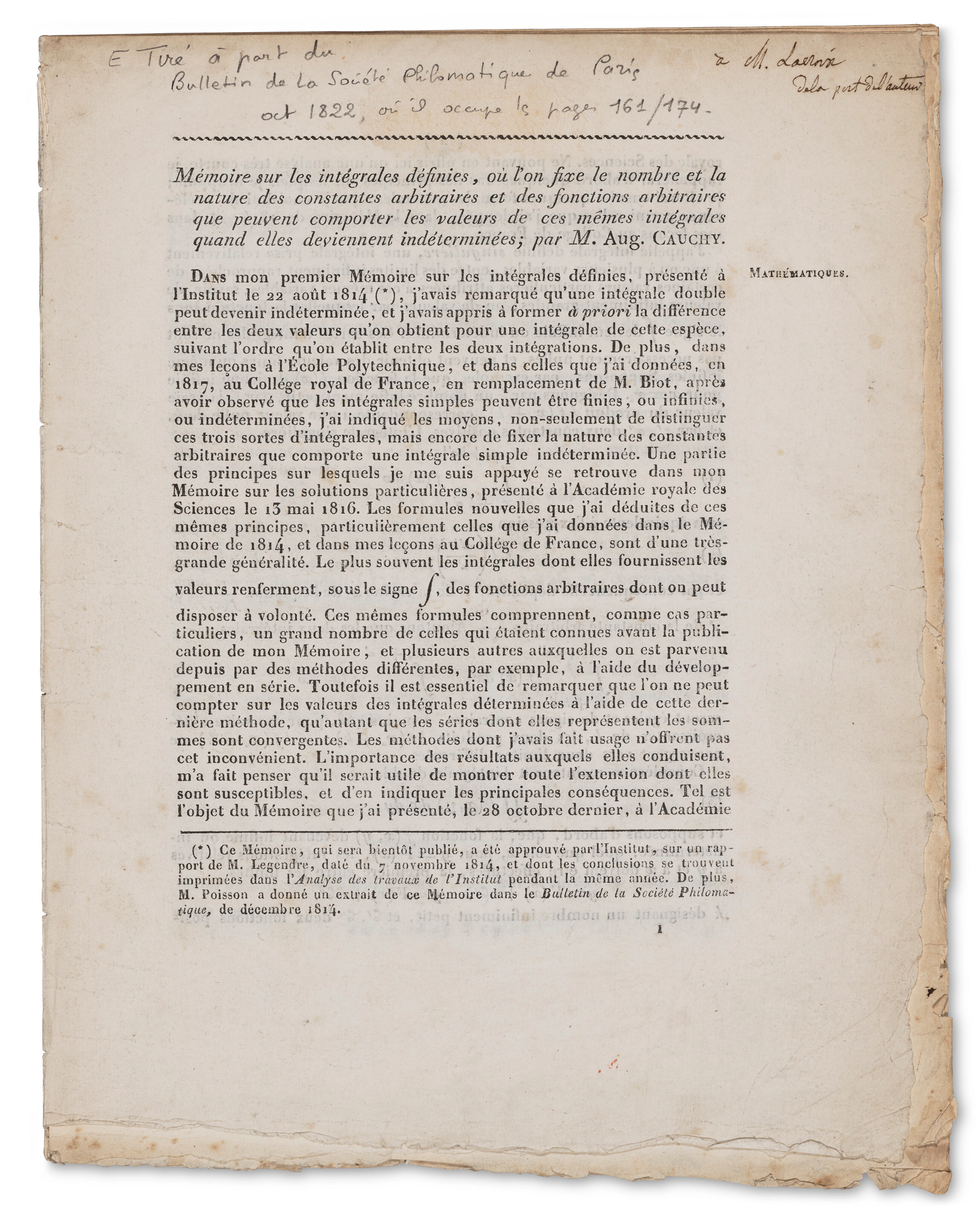 "Mémoire Sur Les Intégrals Définies"
