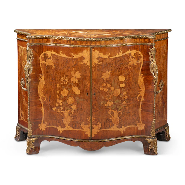 A George Iii Gilt-Lacquered-Brass-Mounted Serpentine Yew Wood, Padouk