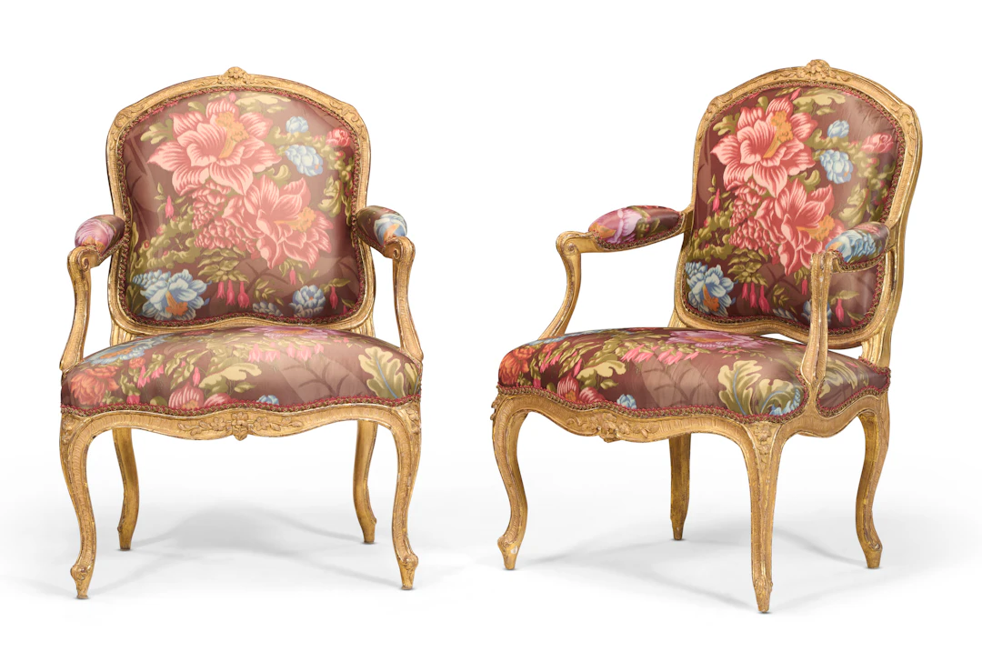 A Pair of Louis Xv Giltwood Fauteuils