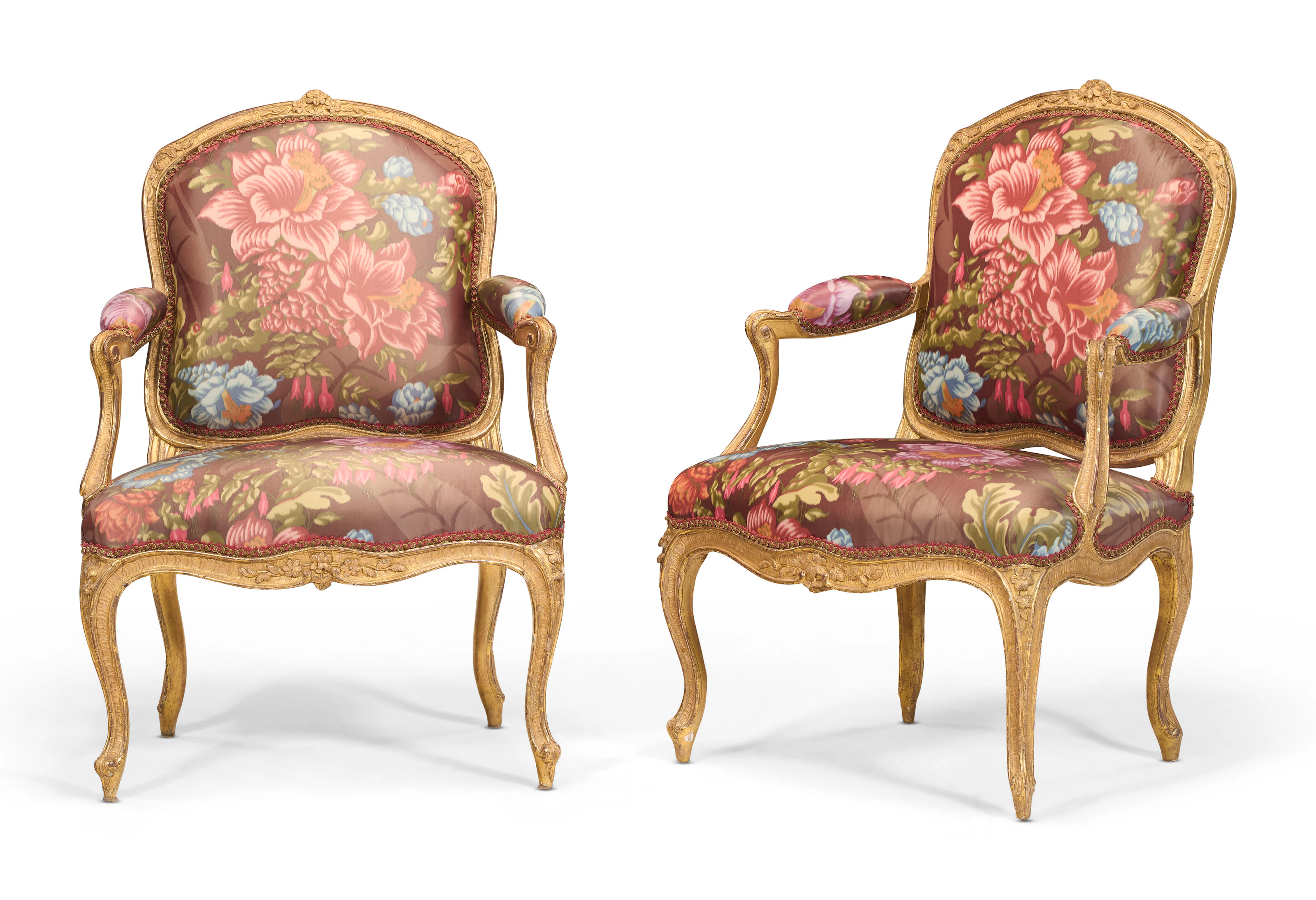A Pair of Louis Xv Giltwood Fauteuils