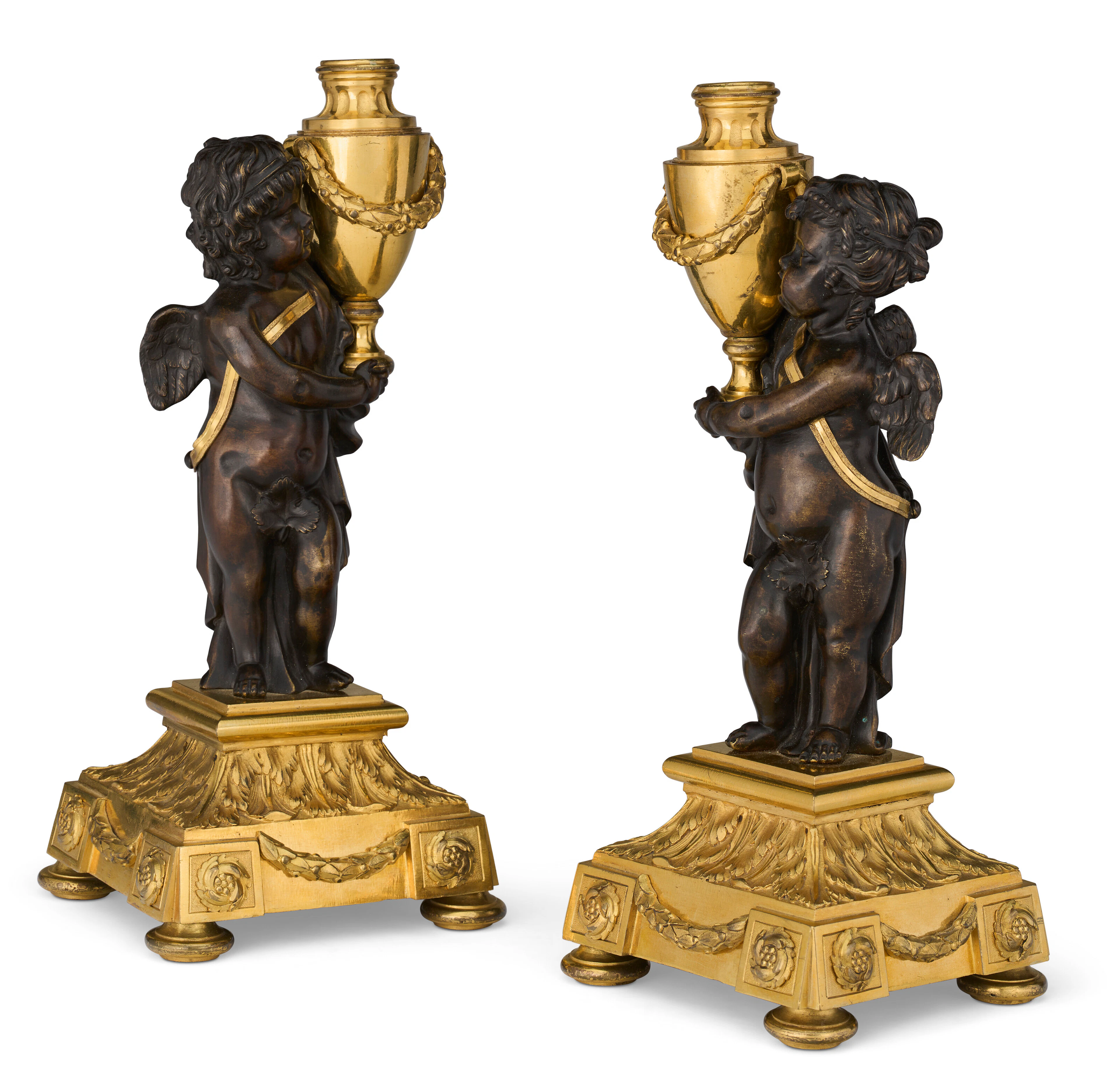 A Pair of French Ormolu and Patinated Bronze Cassolettes