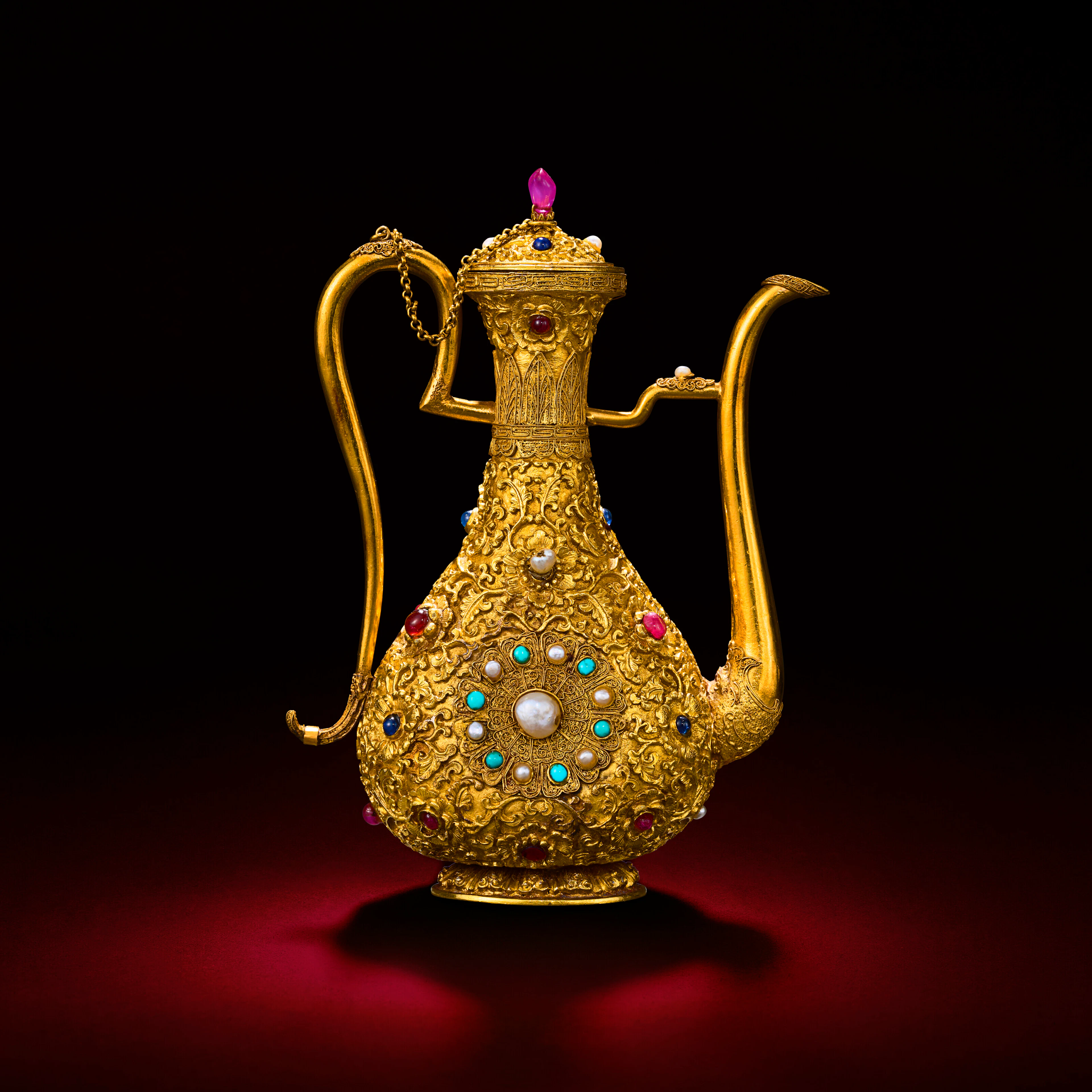 A Magnificent Imperial Embellished Gold Ewer and Cover
