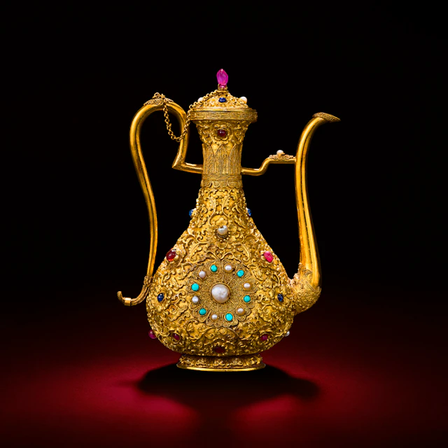 A Magnificent Imperial Embellished Gold Ewer and Cover