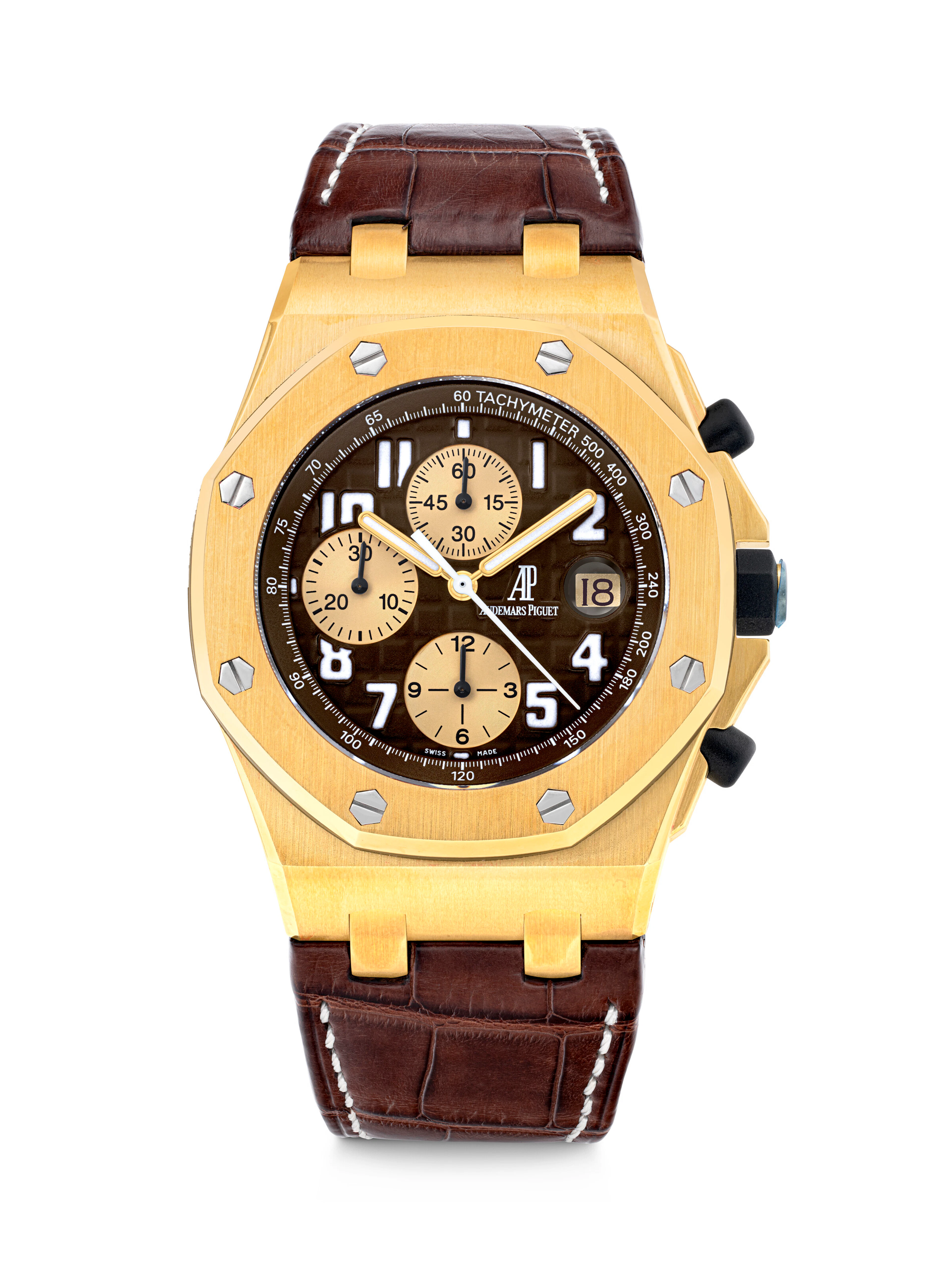 AUDEMARS PIGUET. A RARE 18K GOLD LIMITED EDITION AUTOMATIC CHRONOGRAPH