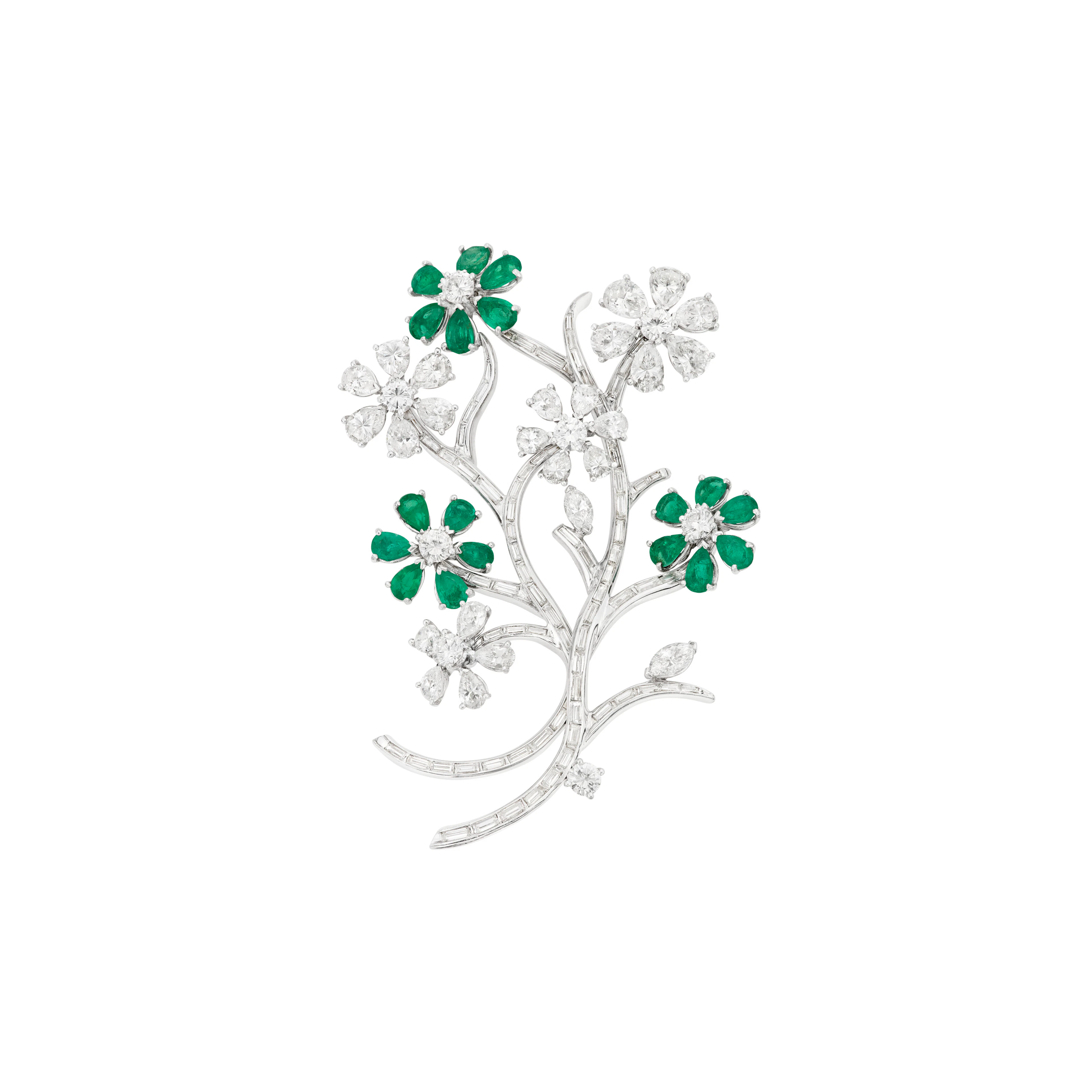 Emerald and Diamond Flower Brooch
