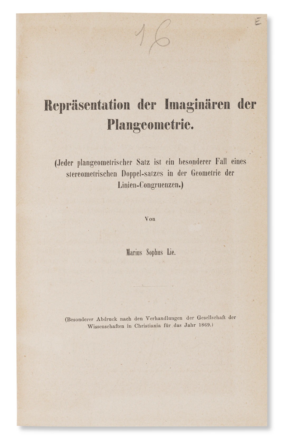Repräsentation Der Imaginären Der Plangeometrie