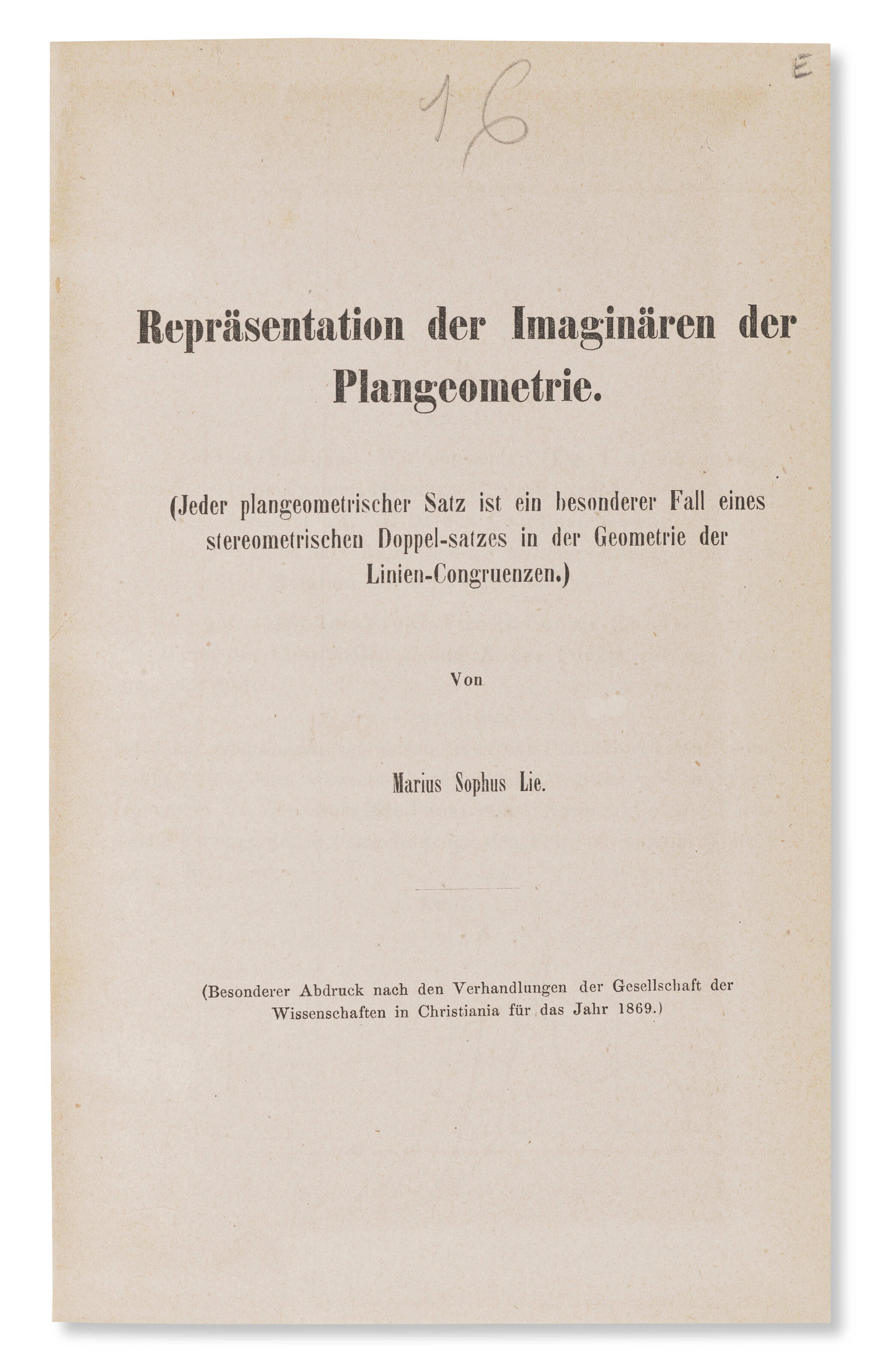 Repräsentation Der Imaginären Der Plangeometrie