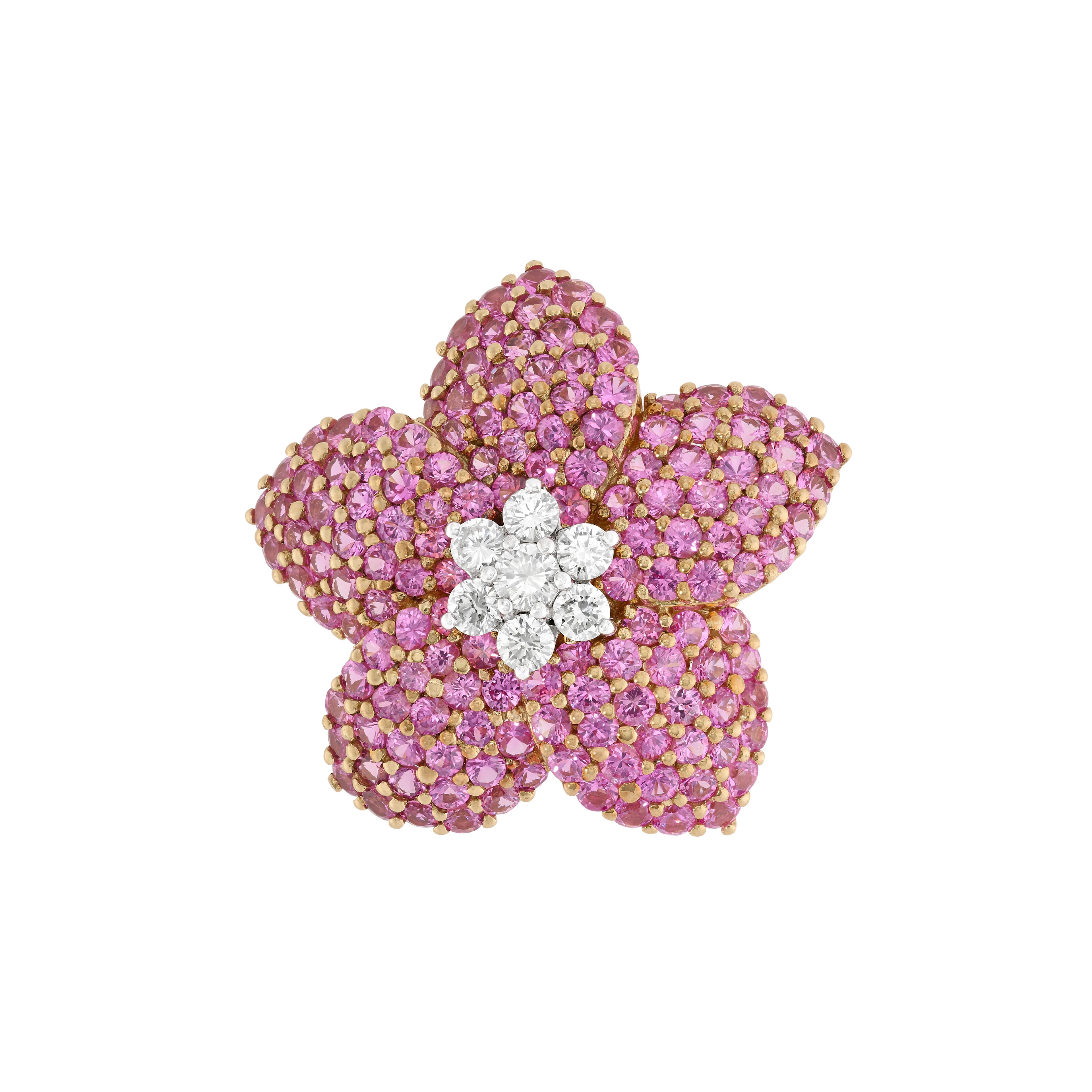Kessaris Coloured Sapphire and Diamond Flower Brooch