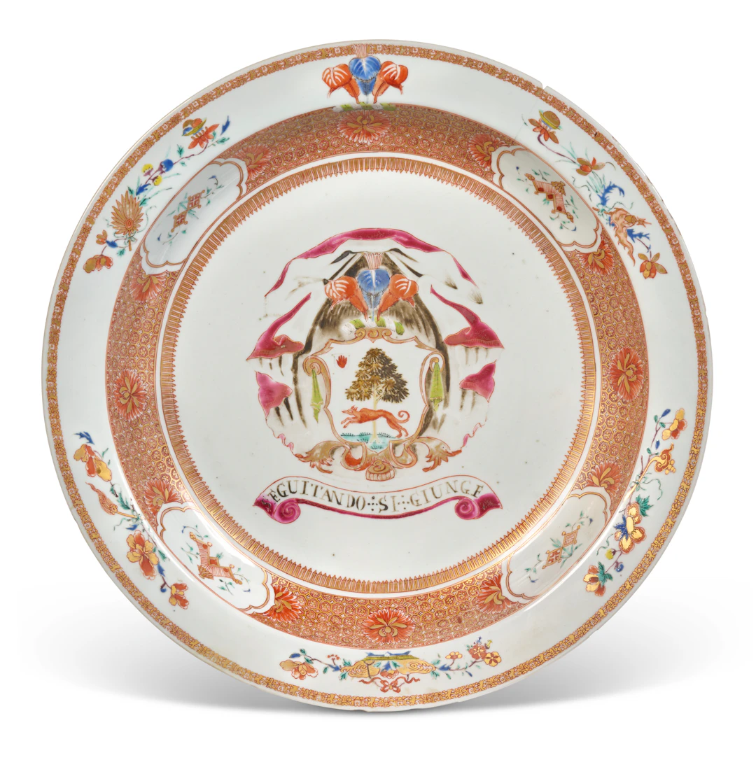 A Large Chinese Export Porcelain ‘English Market’ Armorial Basin