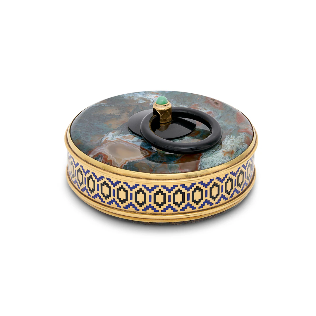 Théodule Bourdier Art Deco Moss Agate, Jade, Onyx Bonbonnière