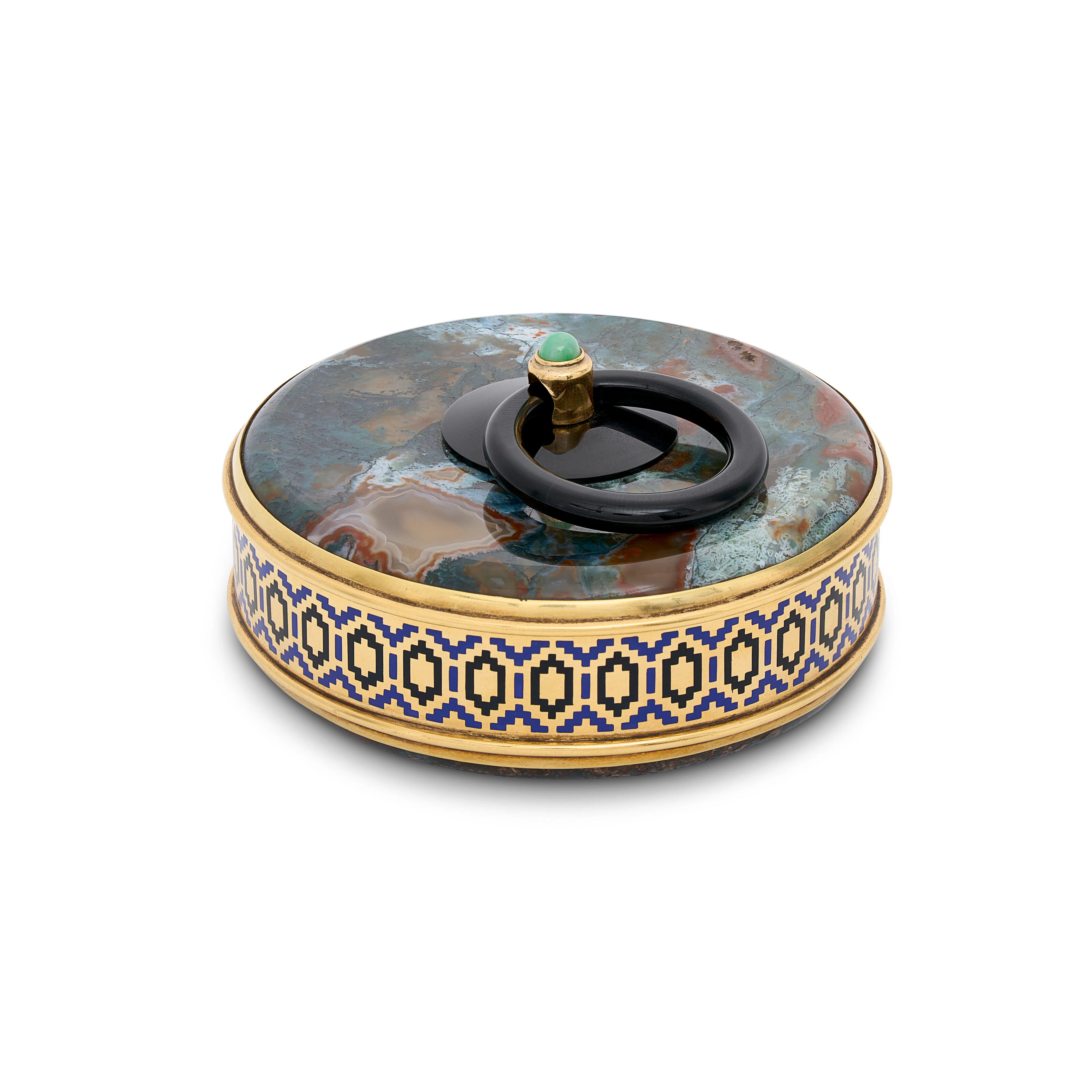 Théodule Bourdier Art Deco Moss Agate, Jade, Onyx Bonbonnière