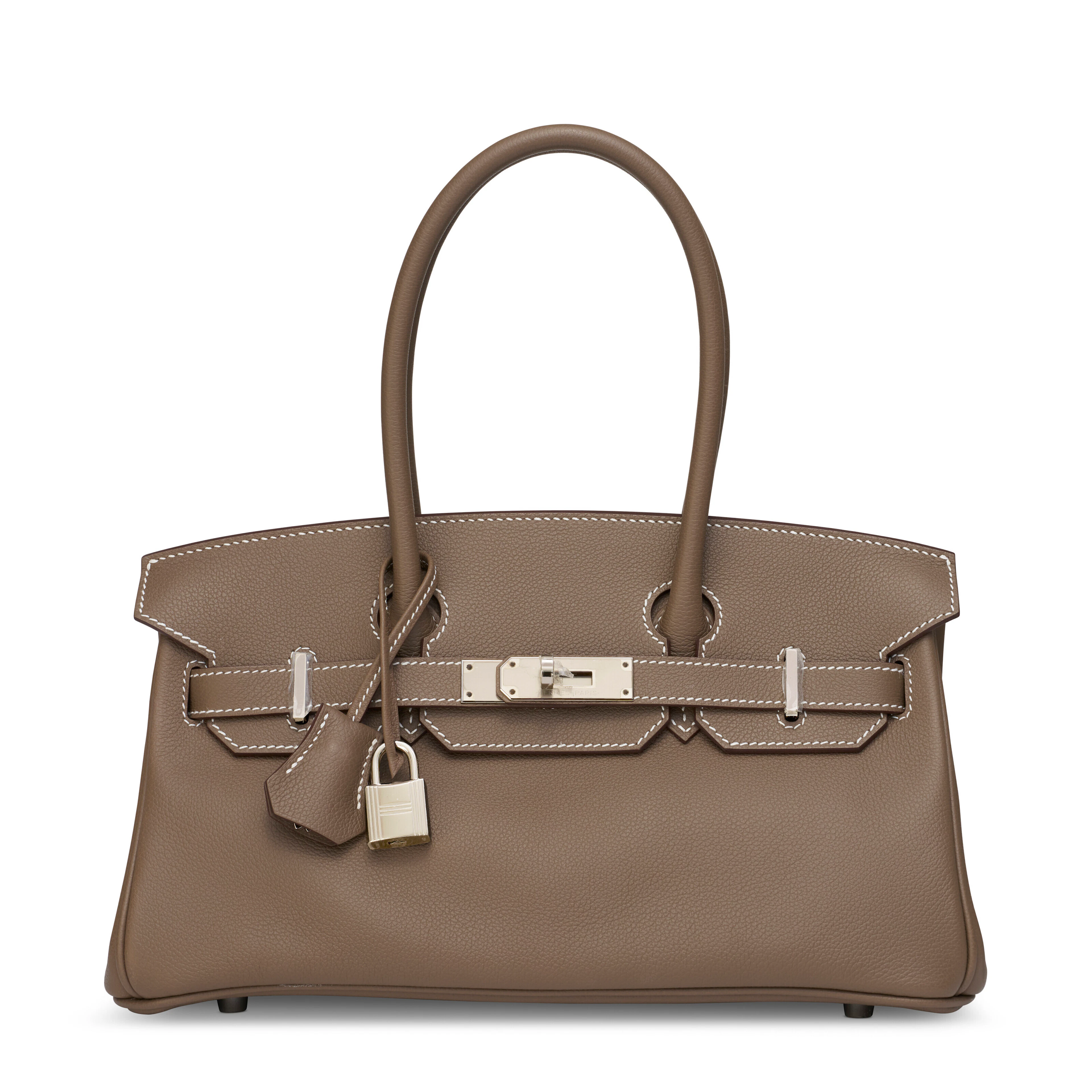 AN ÉTOUPE EVERCOLOR LEATHER SHOULDER BIRKIN LIGHT 29 WITH PALLADIUM HARDWARE