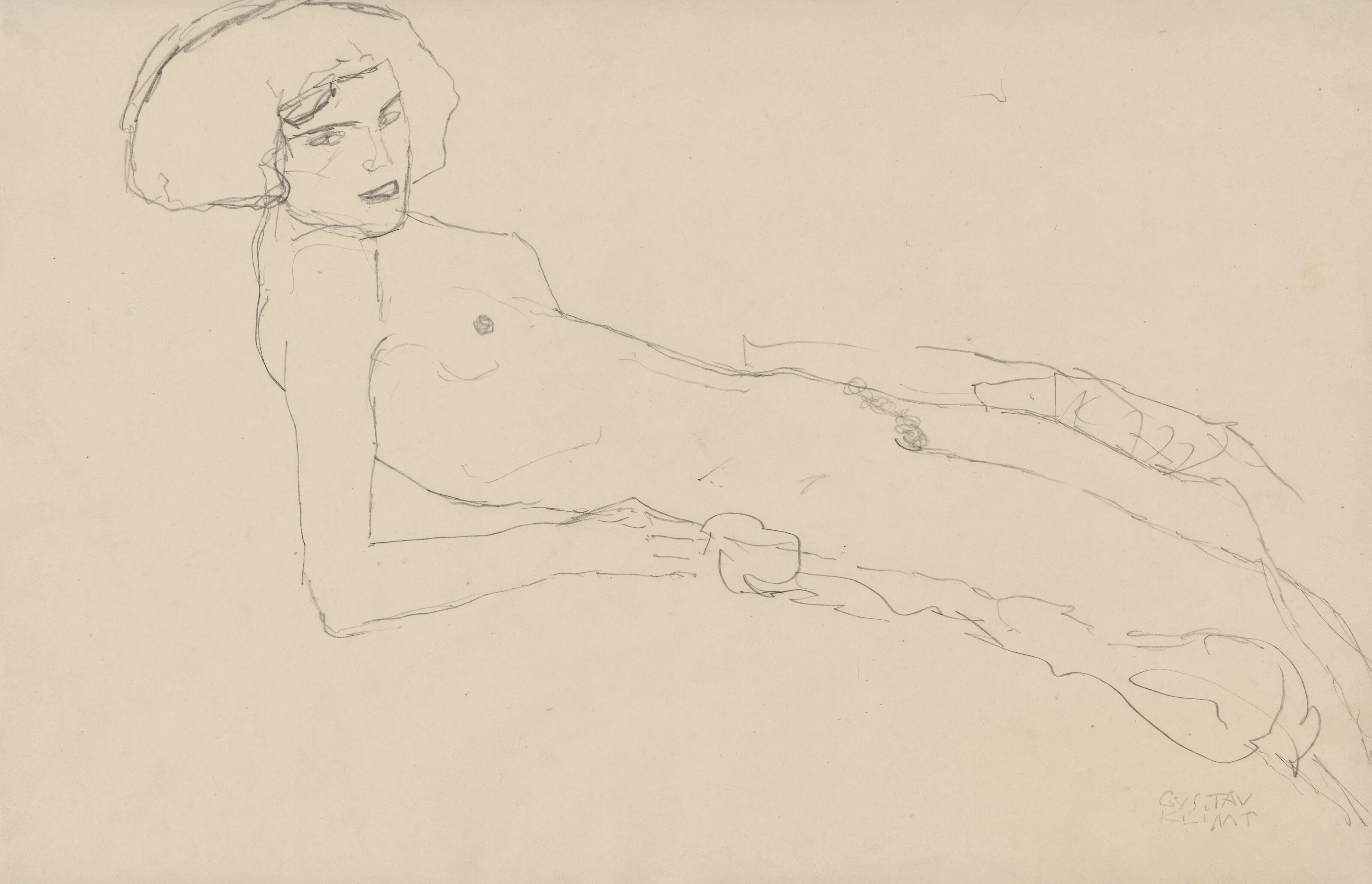 GUSTAV KLIMT (1862-1918) Aufgestützt liegender Akt