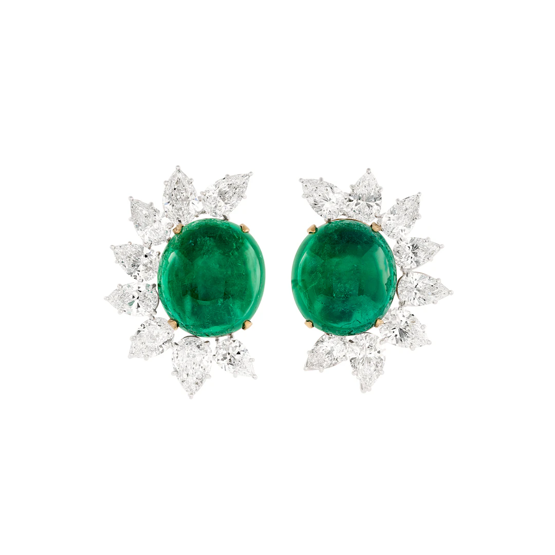Impressive Pair of Graff Emerald and Diamond Earrings