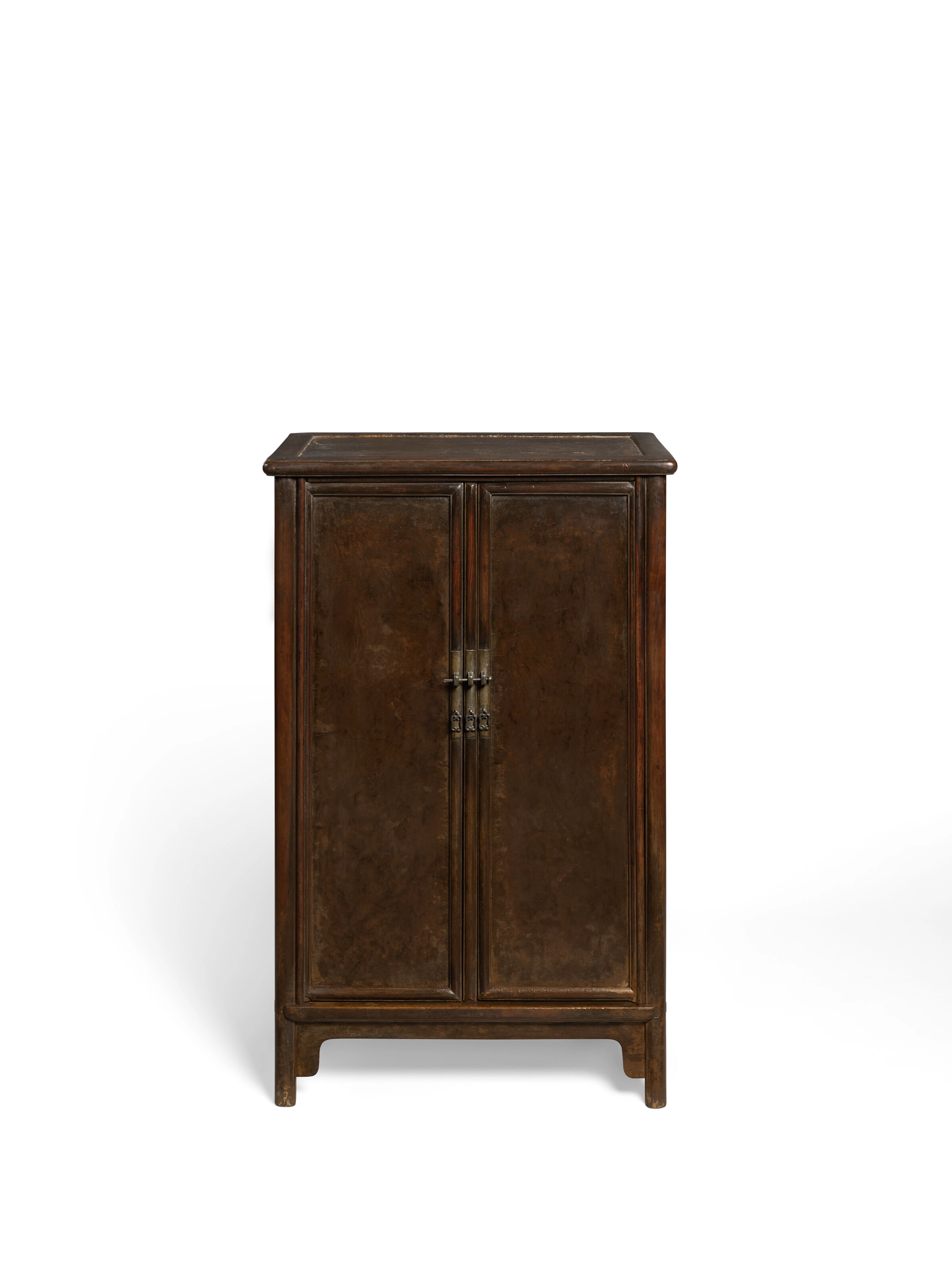 A Rare Huamu Burl and Huanghuali Sloping-Stile Cabinet