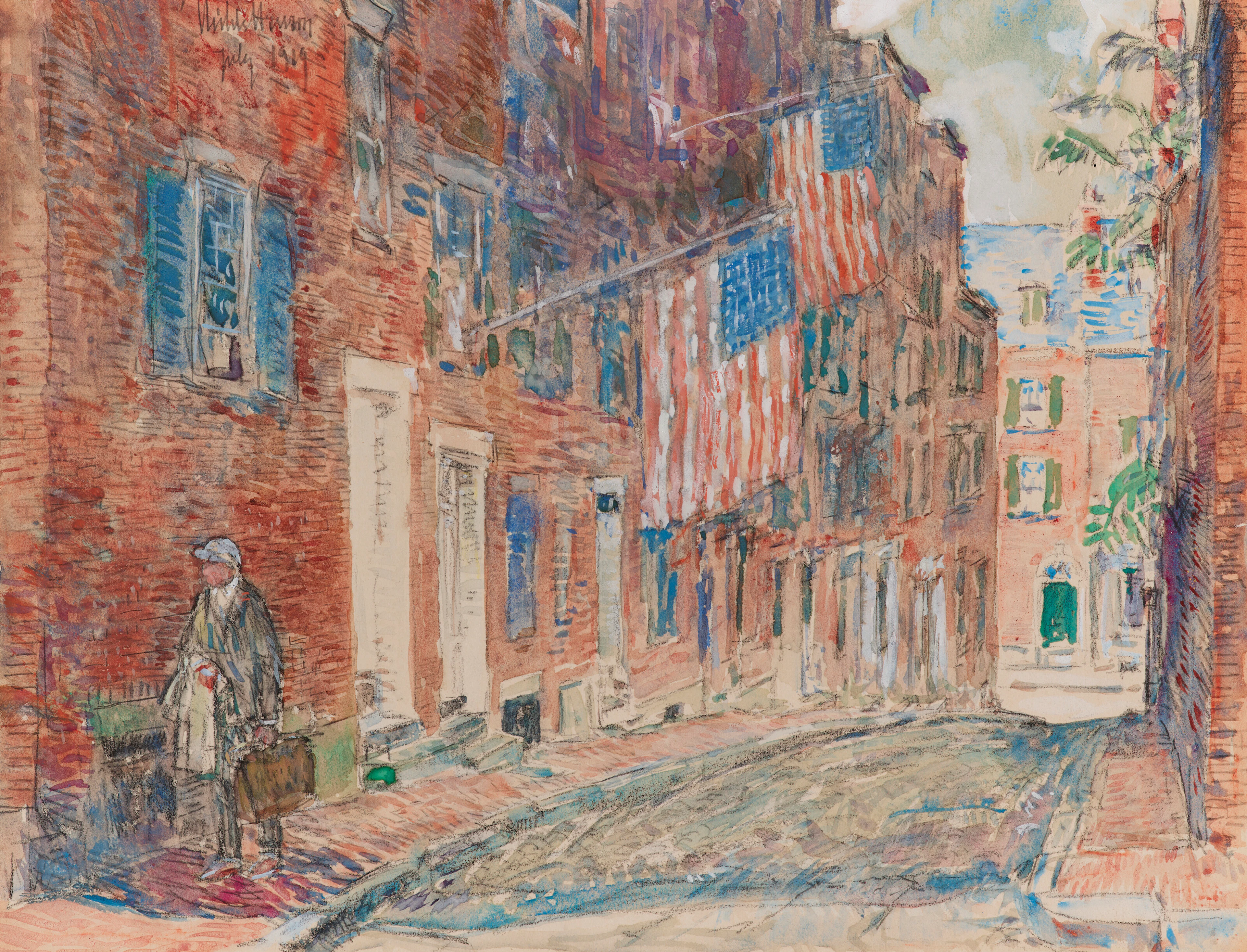 CHILDE HASSAM (1859-1935) Acorn Street, Boston, July 1919