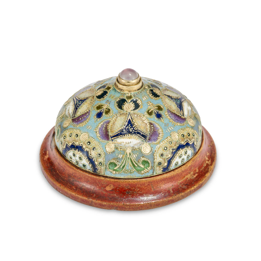 A Gem-Set Cloisonné Enamel Silver Bell-Push
