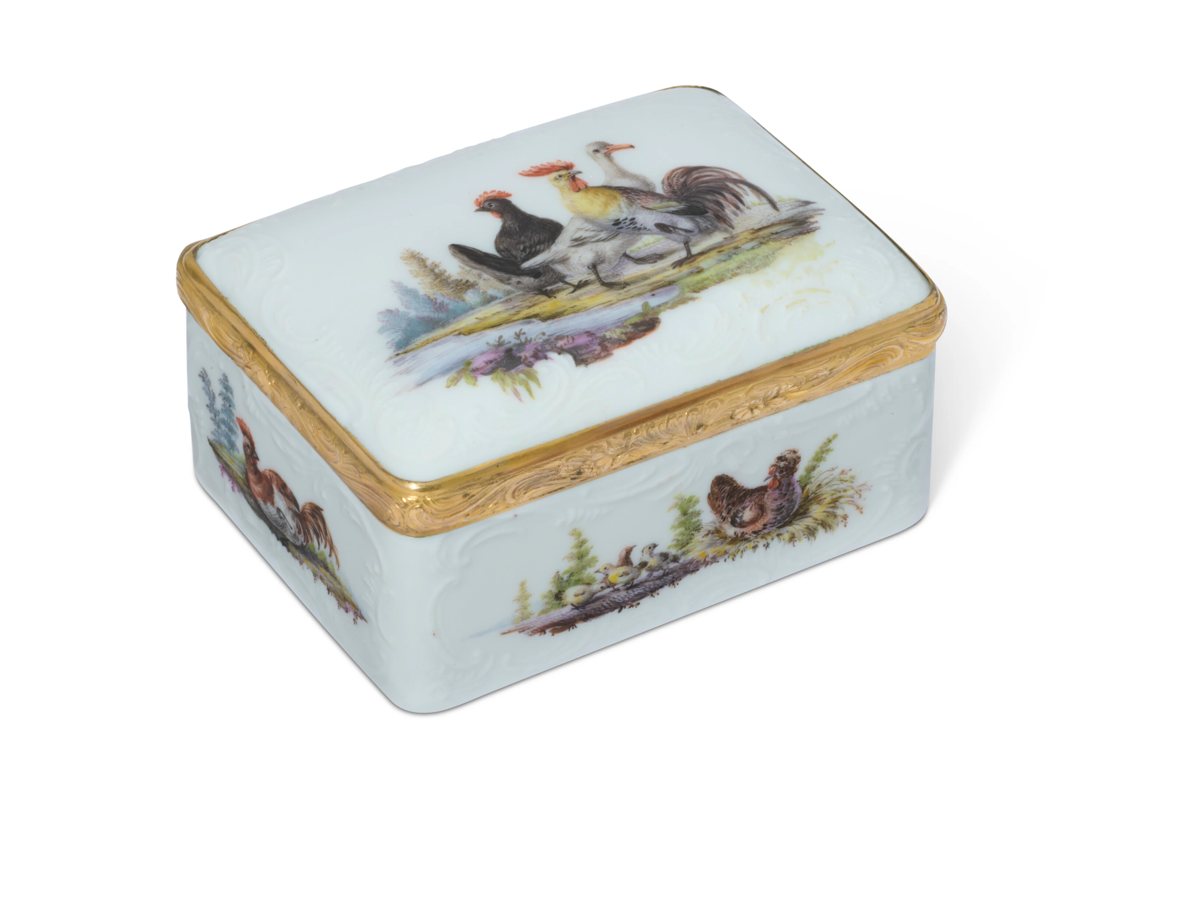 A Gilt-Metal-Mounted Meissen Porcelain Snuff-Box and Cover